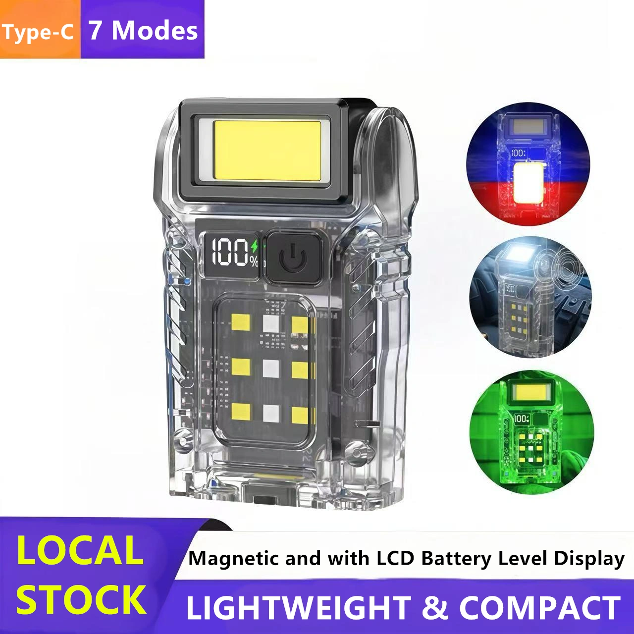USB Rechargeable LED Flashlight, 7 Modes, Mini Camping Hiking Emergency Work Light