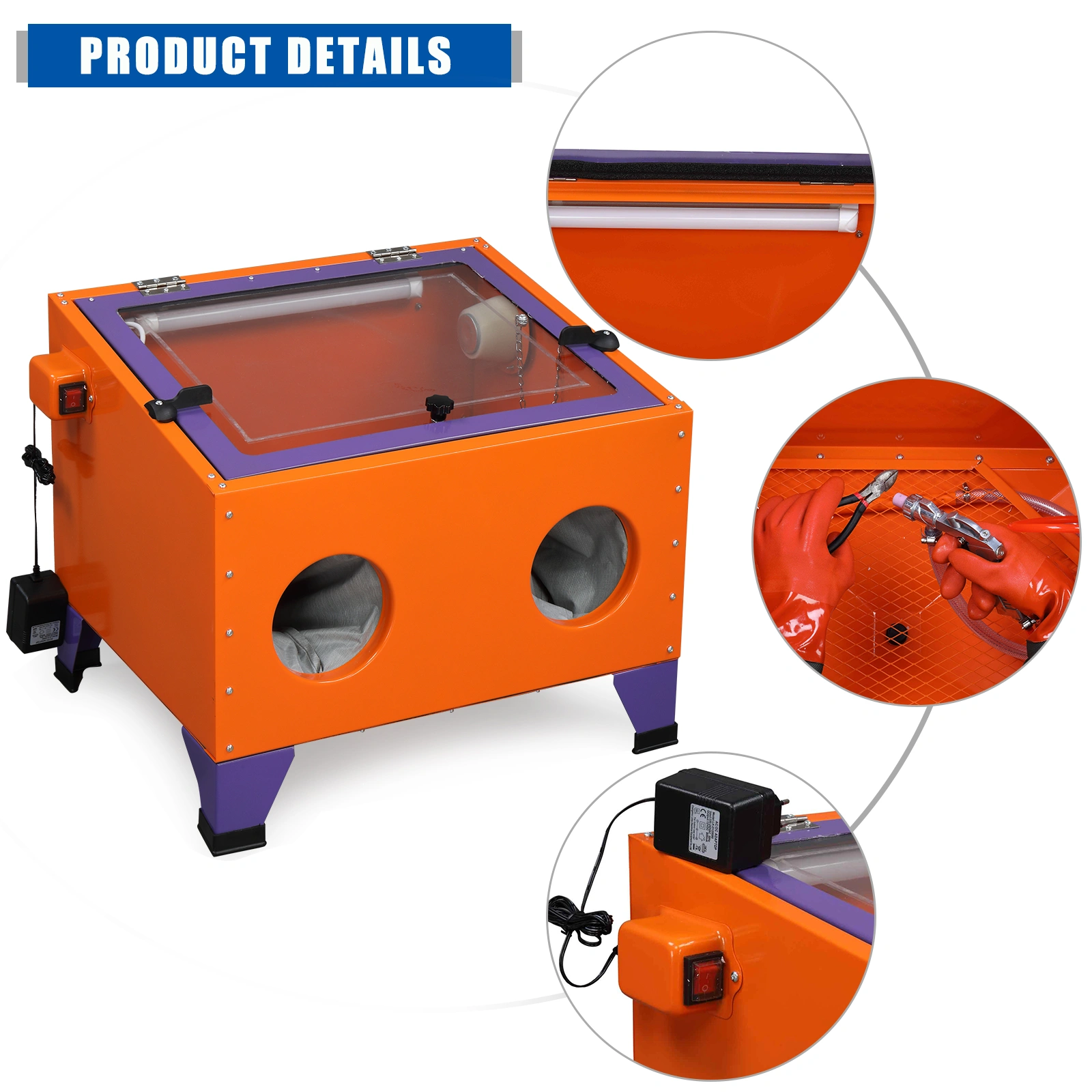 25 Gallon Bench Top Air Sandblasting Cabinet Sandblaster Blast Large Cabinet Orange view 2