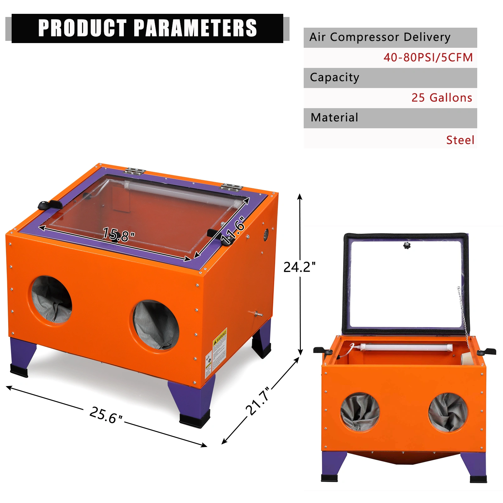 25 Gallon Bench Top Air Sandblasting Cabinet Sandblaster Blast Large Cabinet Orange view 37
