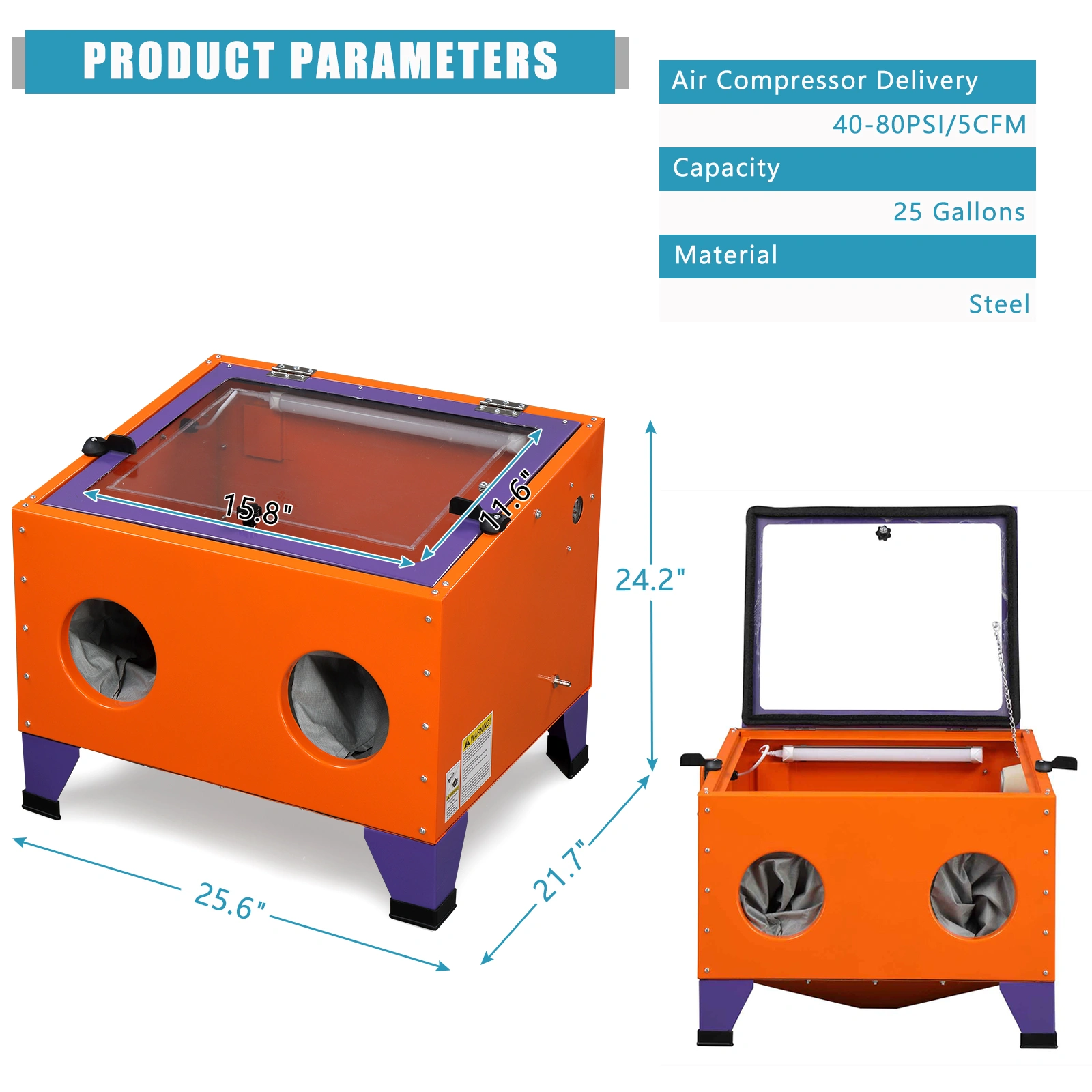 25 Gallon Bench Top Air Sandblasting Cabinet Sandblaster Blast Large Cabinet Orange view 41