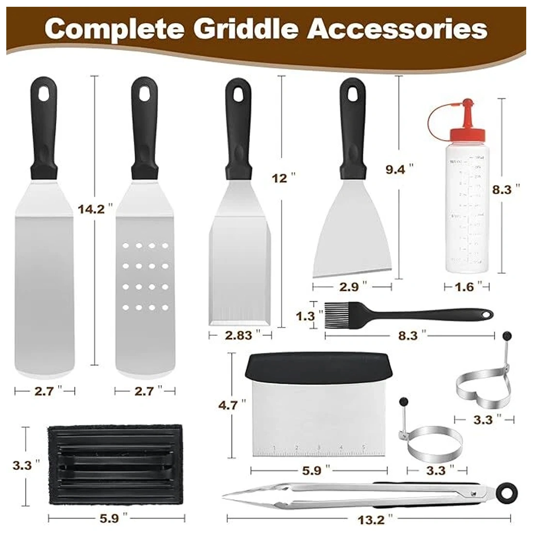 14 Pcs Professional Stainless Steel Griddle Grill Tools Set BBQ Accessories UK view 3