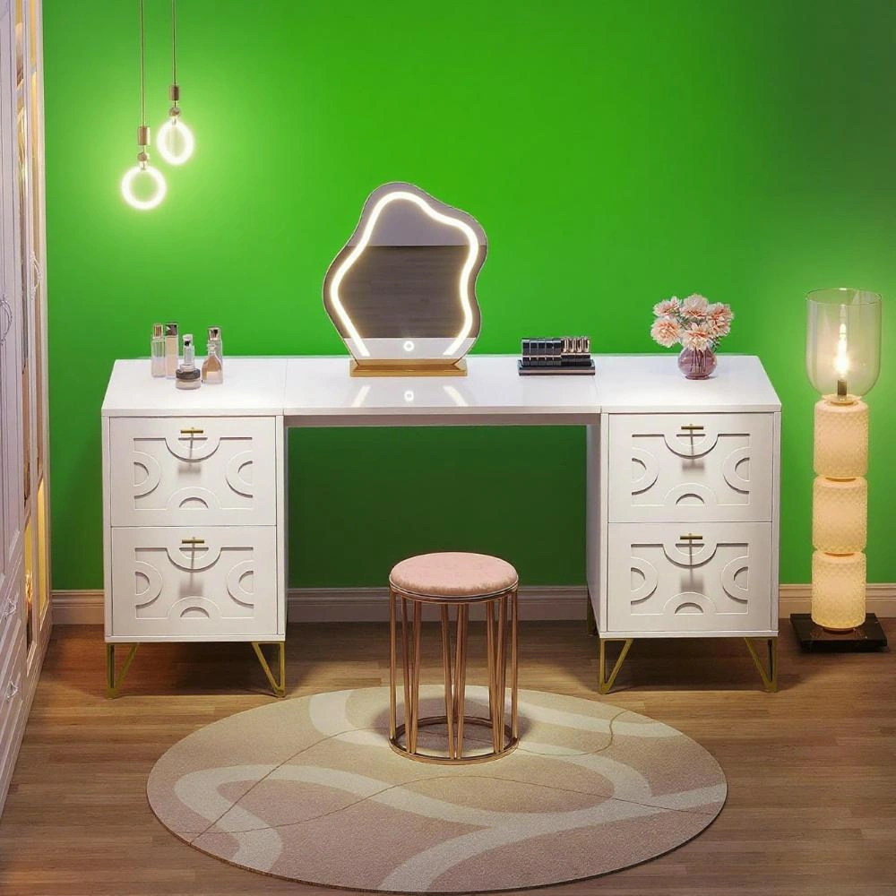 Dressing Table with Mirror and Stool - Vanity Makeup Table with Storage Drawers for Bedroom view 4