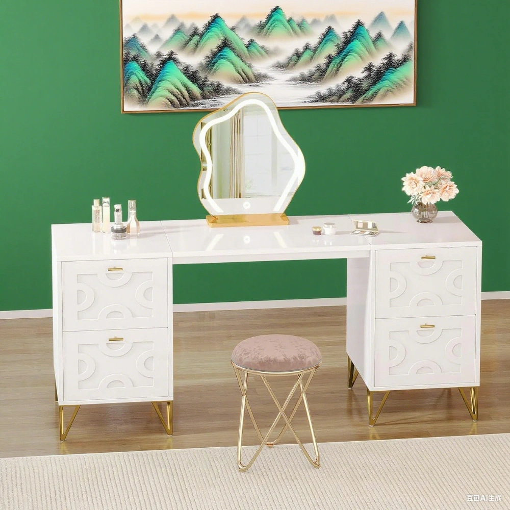 Dressing Table with Mirror and Stool - Vanity Makeup Table with Storage Drawers for Bedroom view 5