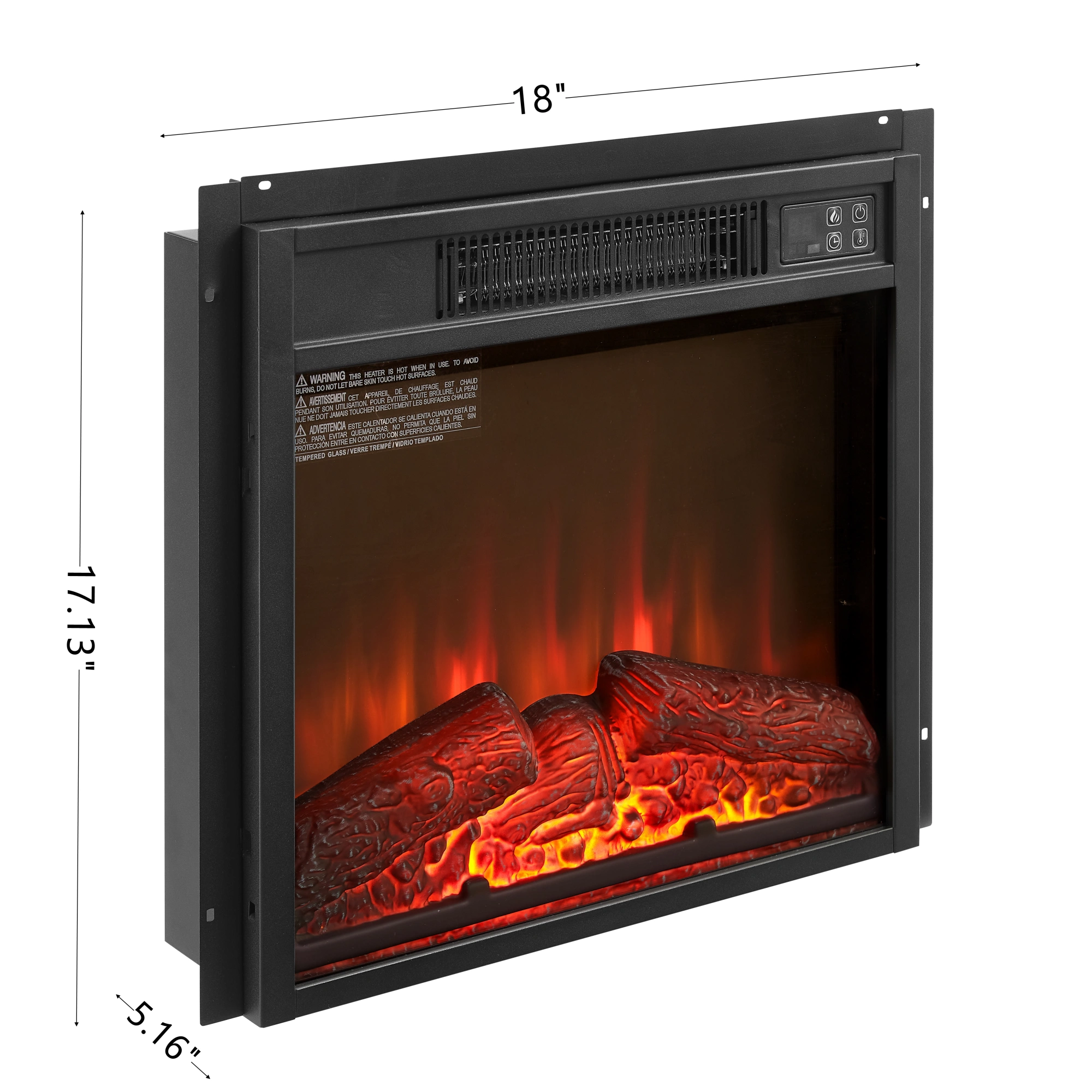 Electric Fireplace Insert 18" 1400W 120V ,Equipped with remote control, ultra thin heater with log set & realistic flame - BLACK view 2