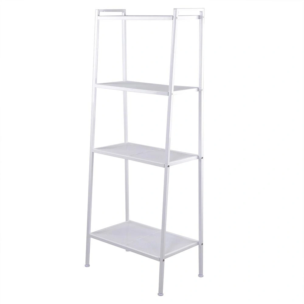 Wide 4-Tier Bookshelf, Ivory White Metal Frame Open Storage Rack