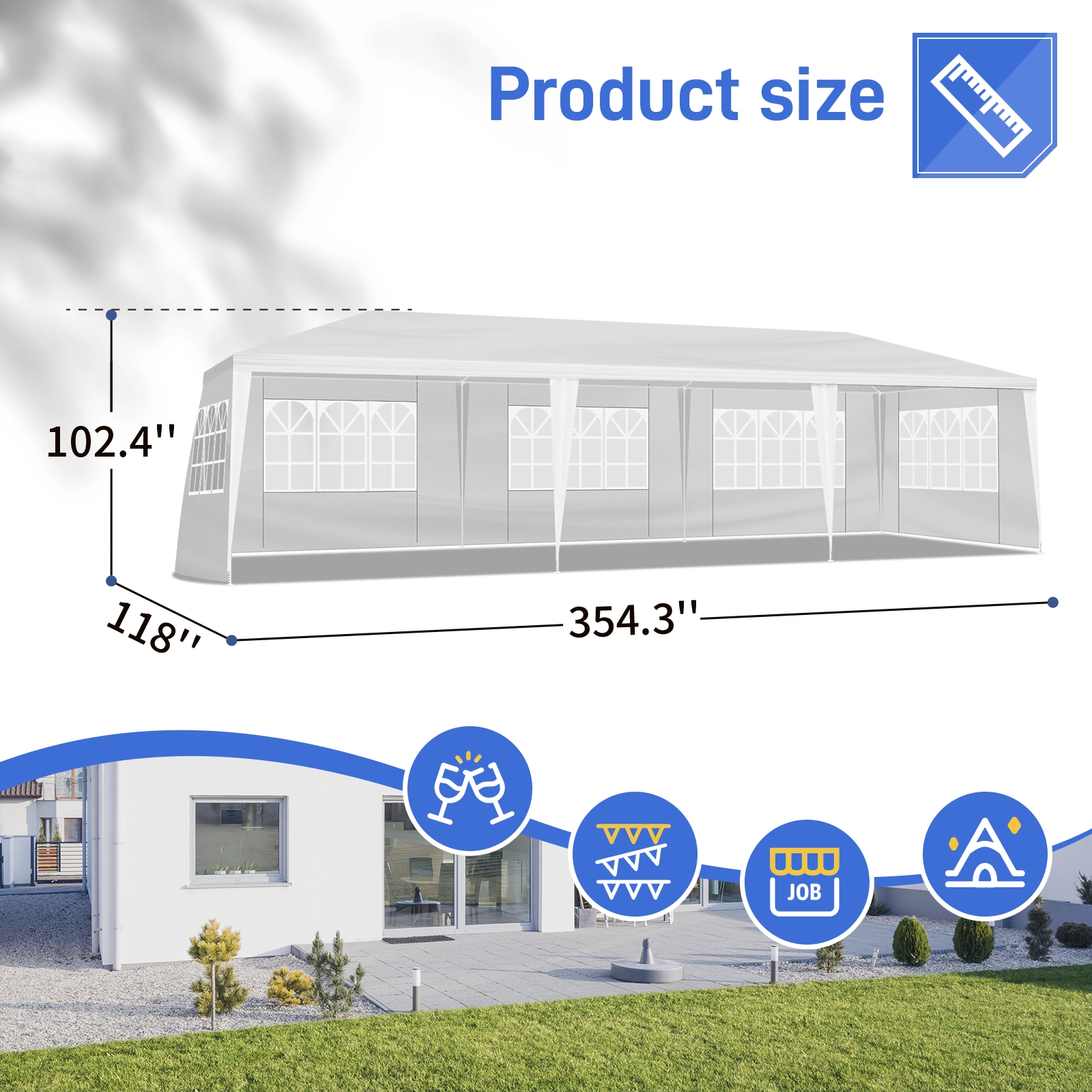 10'x30' Outdoor Party Tent with 8 Removable Sidewalls, Waterproof Canopy Patio Wedding Gazebo, White view 19