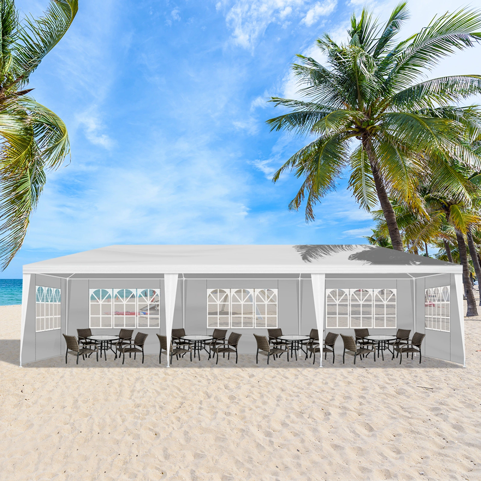 10'x30' Outdoor Party Tent with 8 Removable Sidewalls, Waterproof Canopy Patio Wedding Gazebo, White view 20