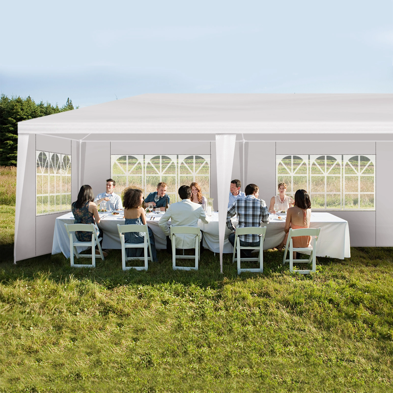 10'x30' Outdoor Party Tent with 8 Removable Sidewalls, Waterproof Canopy Patio Wedding Gazebo, White view 23
