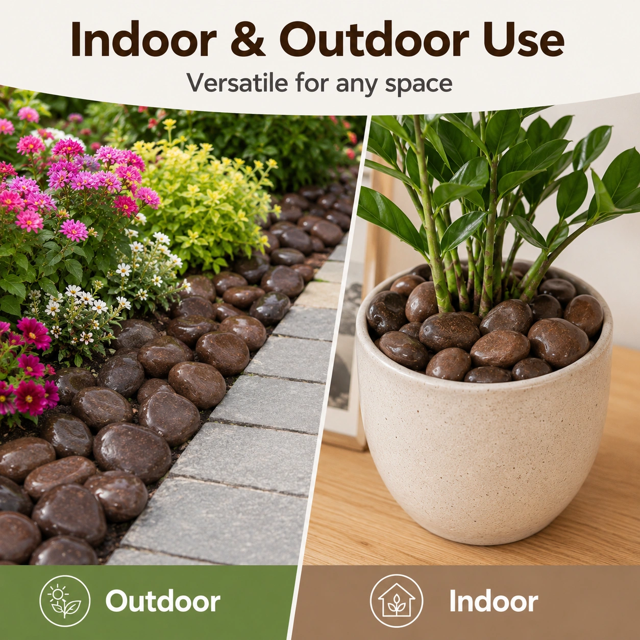 38 lbs brown River Rocks, 2-3 inch Polished Pebbles - Decorative White Stones for Indoor/Outdoor Use, Perfect for Plants, Vase Fillers, Aquariums, Fish Tanks, and Garden Landscaping view 3