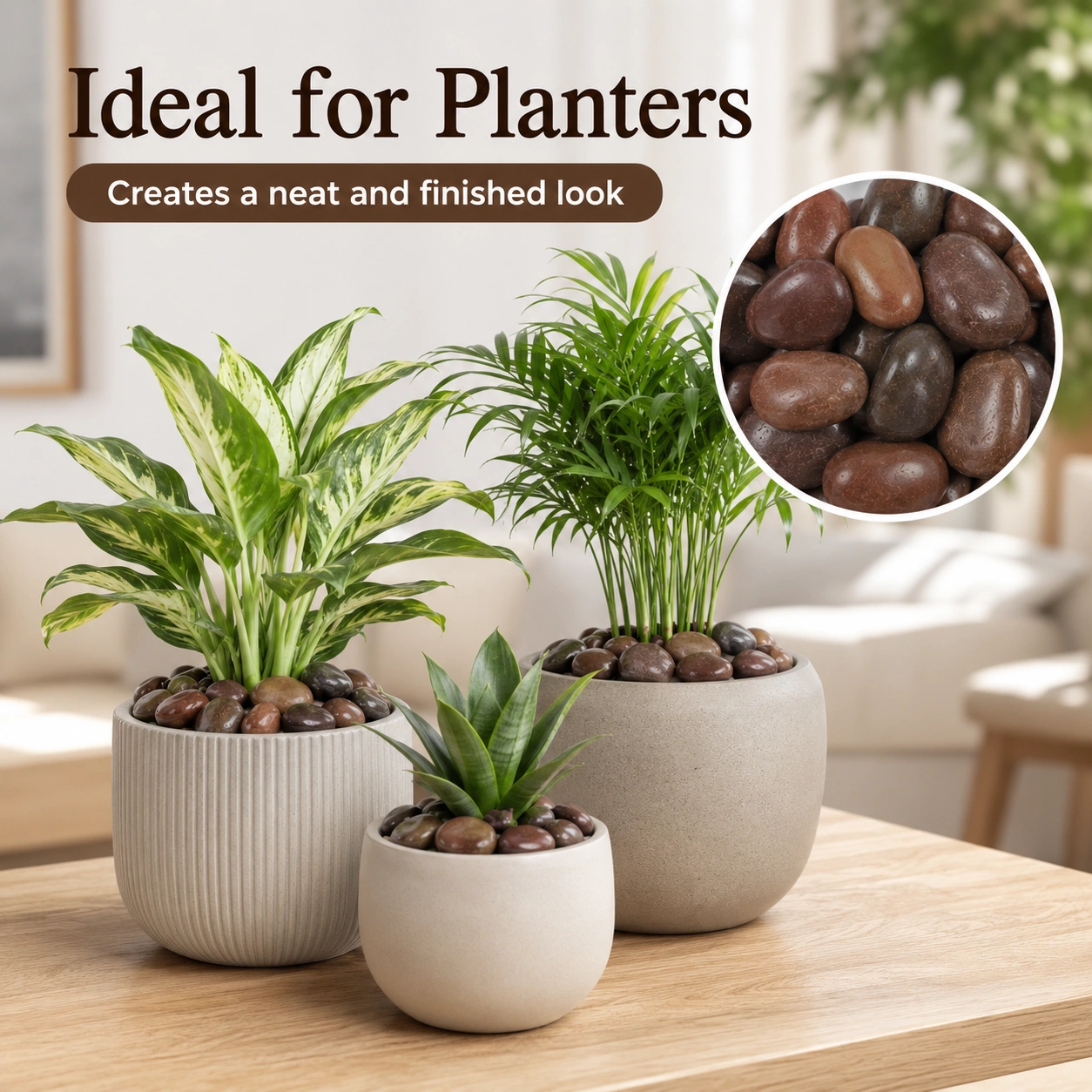 38 lbs brown River Rocks, 2-3 inch Polished Pebbles - Decorative White Stones for Indoor/Outdoor Use, Perfect for Plants, Vase Fillers, Aquariums, Fish Tanks, and Garden Landscaping view 4