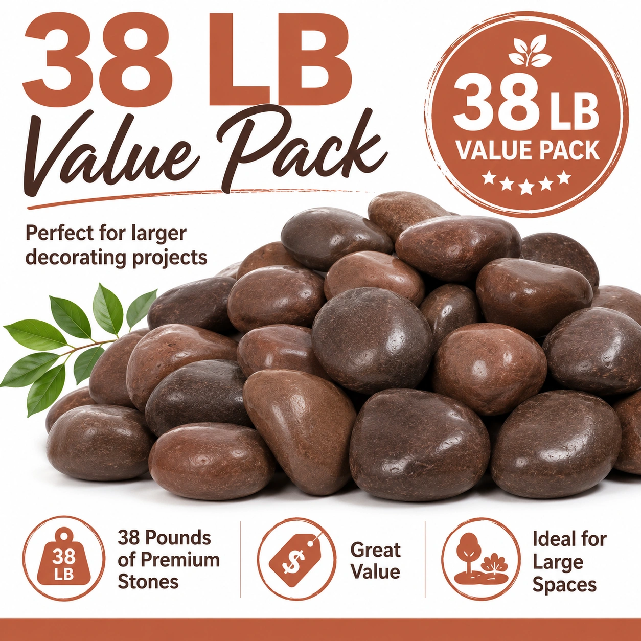 38 lbs brown River Rocks, 2-3 inch Polished Pebbles - Decorative White Stones for Indoor/Outdoor Use, Perfect for Plants, Vase Fillers, Aquariums, Fish Tanks, and Garden Landscaping view 6