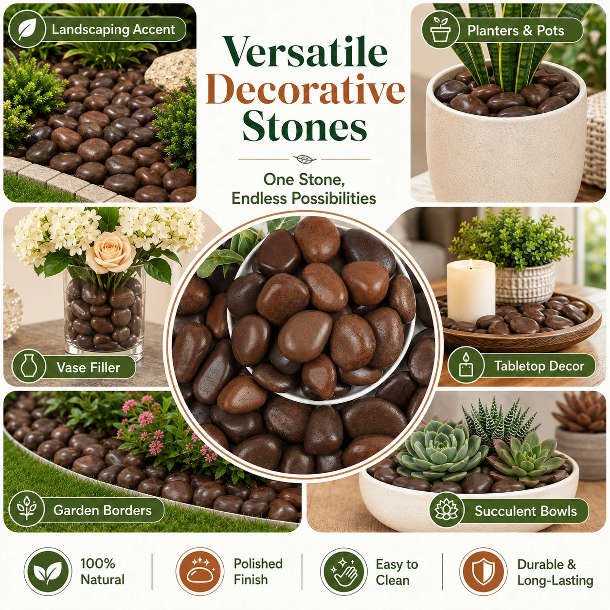 38 lbs brown River Rocks, 2-3 inch Polished Pebbles - Decorative White Stones for Indoor/Outdoor Use, Perfect for Plants, Vase Fillers, Aquariums, Fish Tanks, and Garden Landscaping view 8