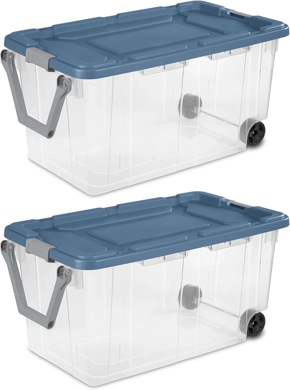 160 Quart Durable Clear Storage Container with Latching Lid and Pull Handle, Blue, 2 Pack (Shipment from Walmart)