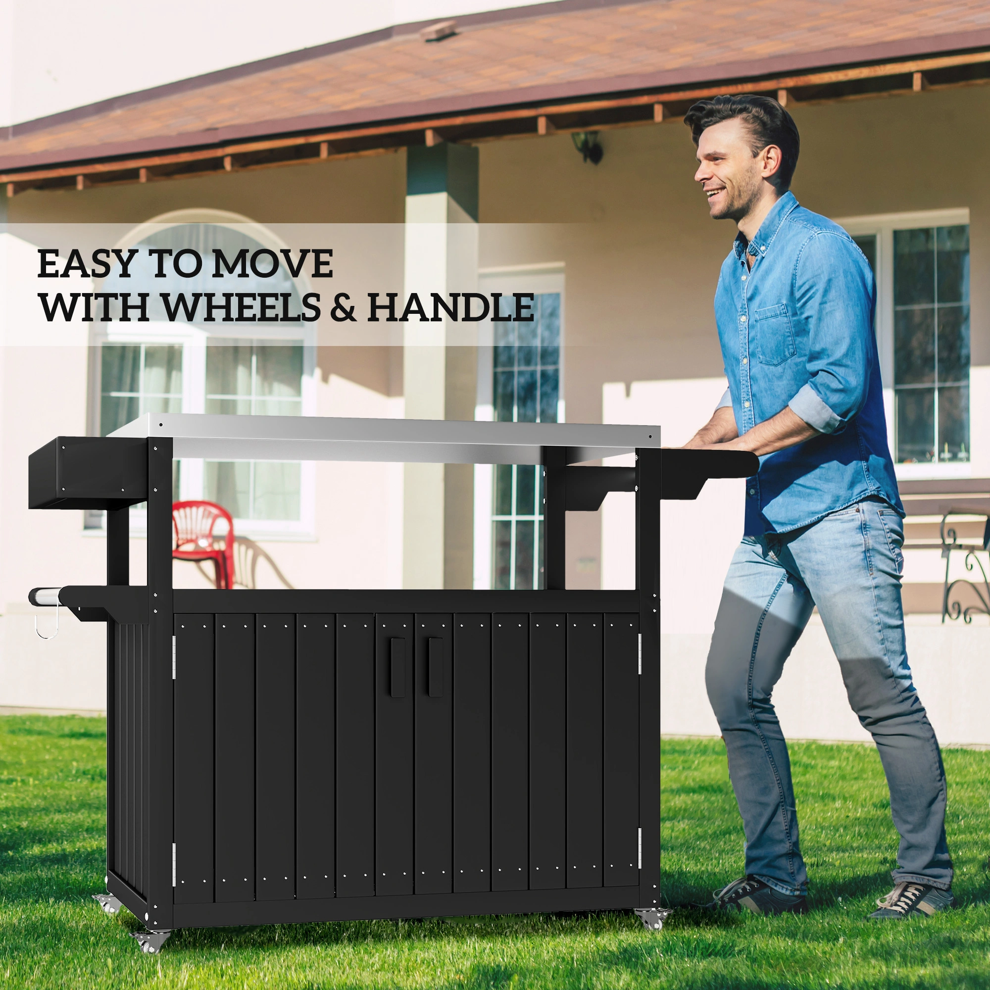 Camping Grill Cart, Outdoor Bar Cart with Wheels, Portable Folding Utility Cart for Beach, Picnic, backyard & RV Accessories view 5