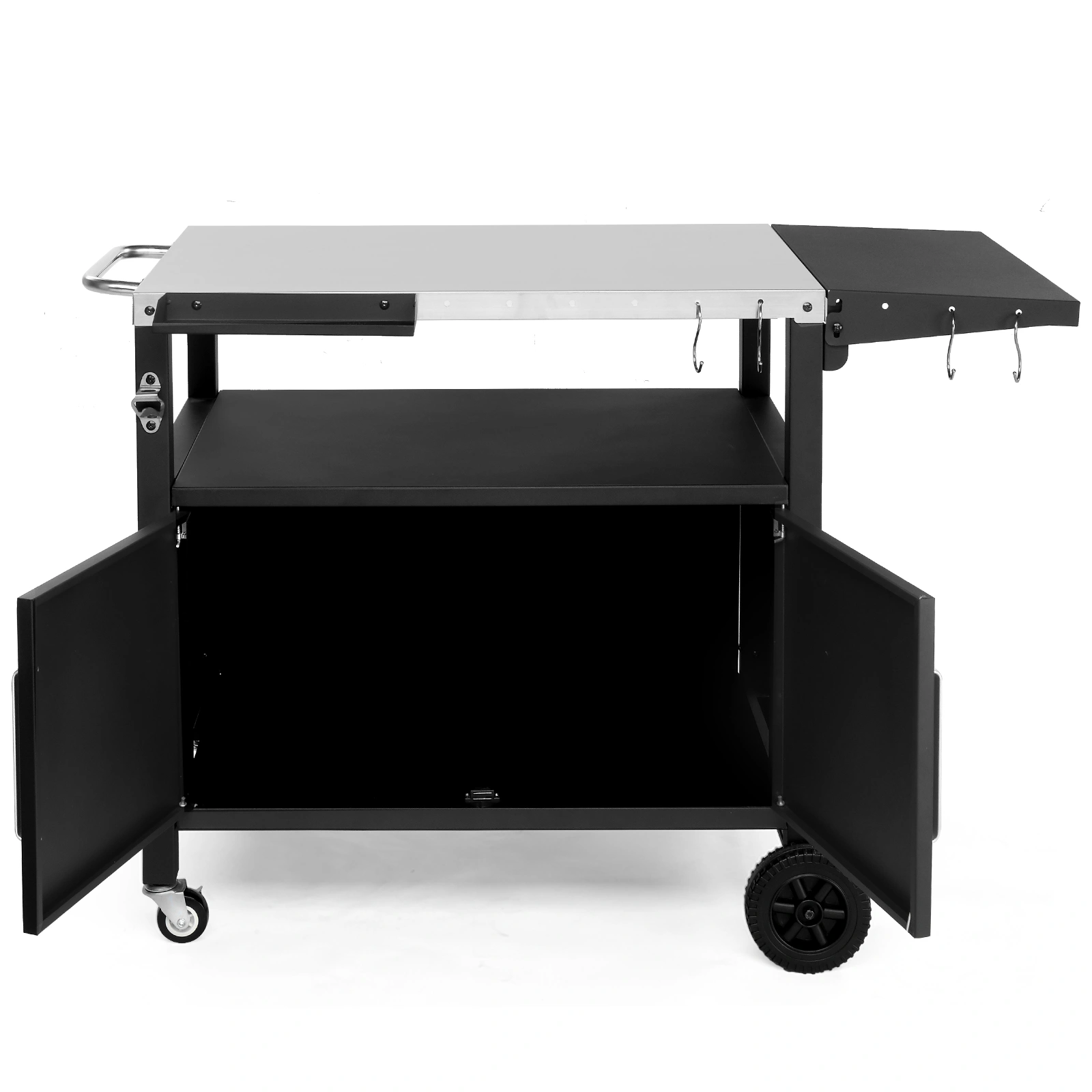 Outdoor Grill Cart with Storage, Rolling Bar Cart Movable Kitchen Island for BBQ, Patio Dining Cart Table for Food Prep with Wheels Hooks Foldable Top view 26
