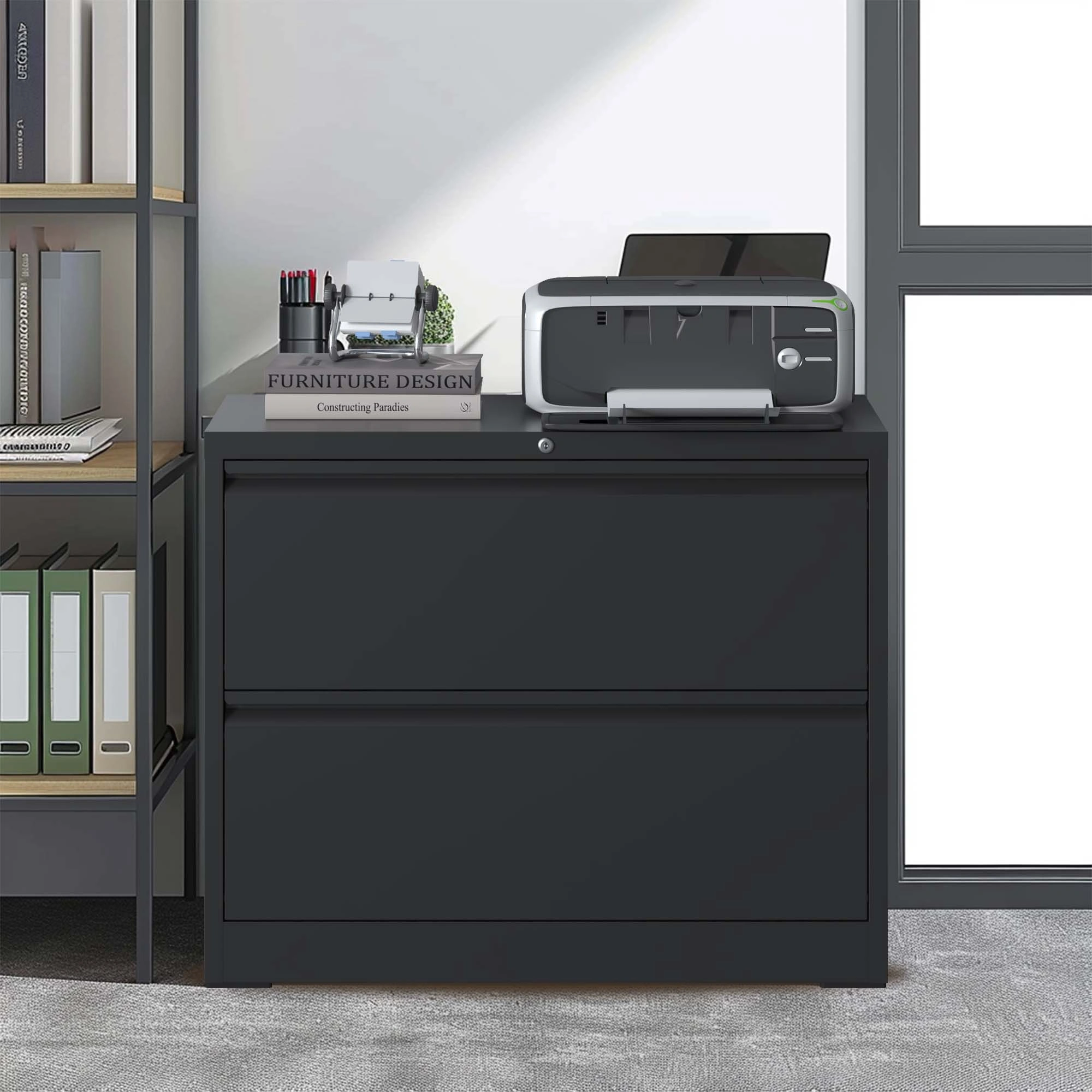 2-Drawer Lateral File Cabinet with Lock, Heavy-Duty Metal Filing Cabinet, Letter/Legal/A4/F4, Silent Full-Extension Slides, Office Storage view 4