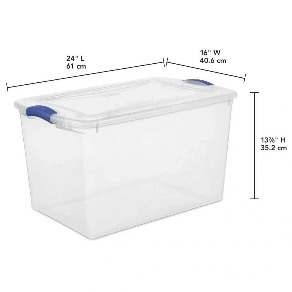 Large Latching Storage Bin, 66 Quart Clear Plastic Storage Container with Clear Lid, Blue Latch, 6 Pack (Shipment from Walmart) view 3