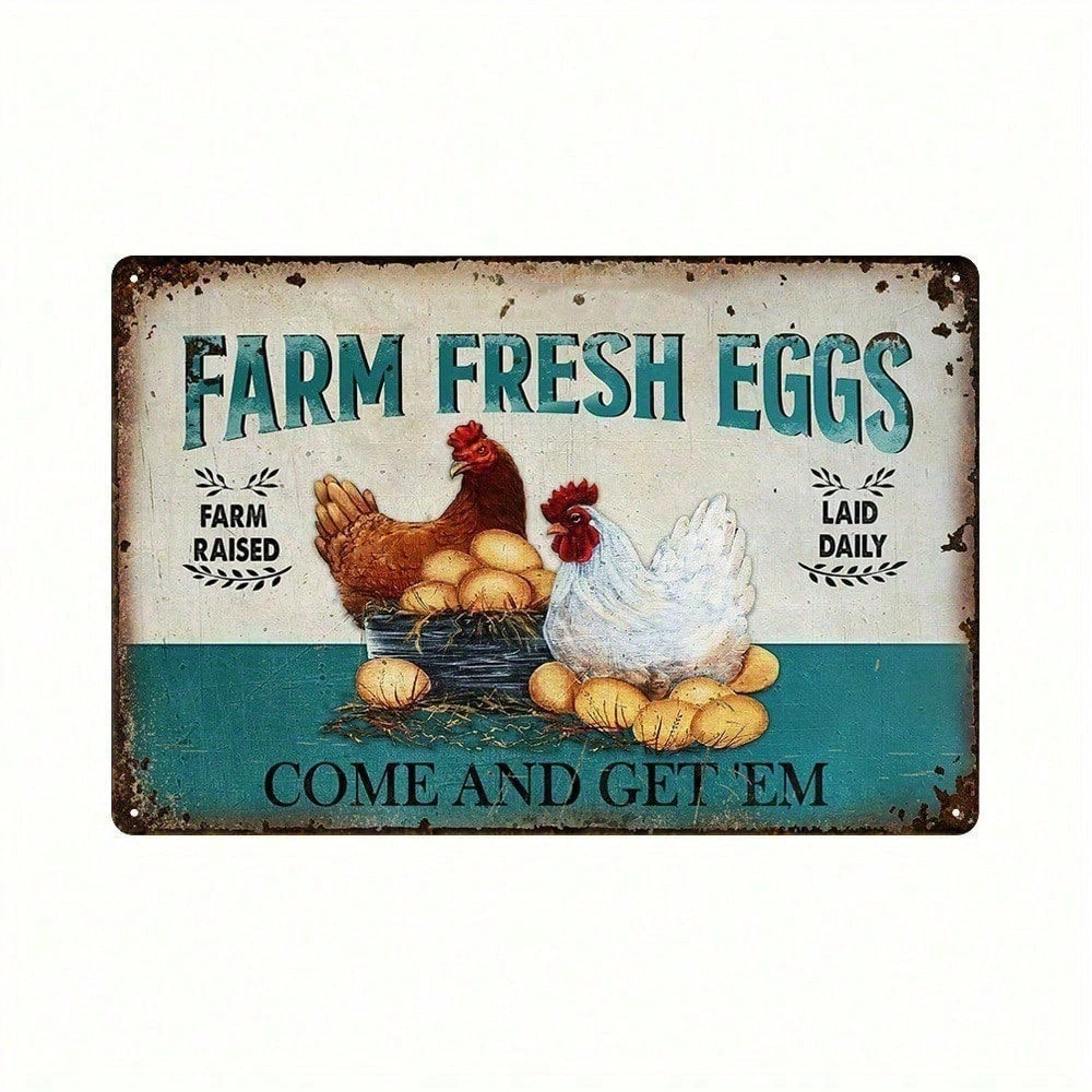 Vintage Rustic Aluminum Chicken Sign 8x12 Inch Farmhouse Wall Decor 20.3x30.5cm Metal Art for Home Kitchen Living Room