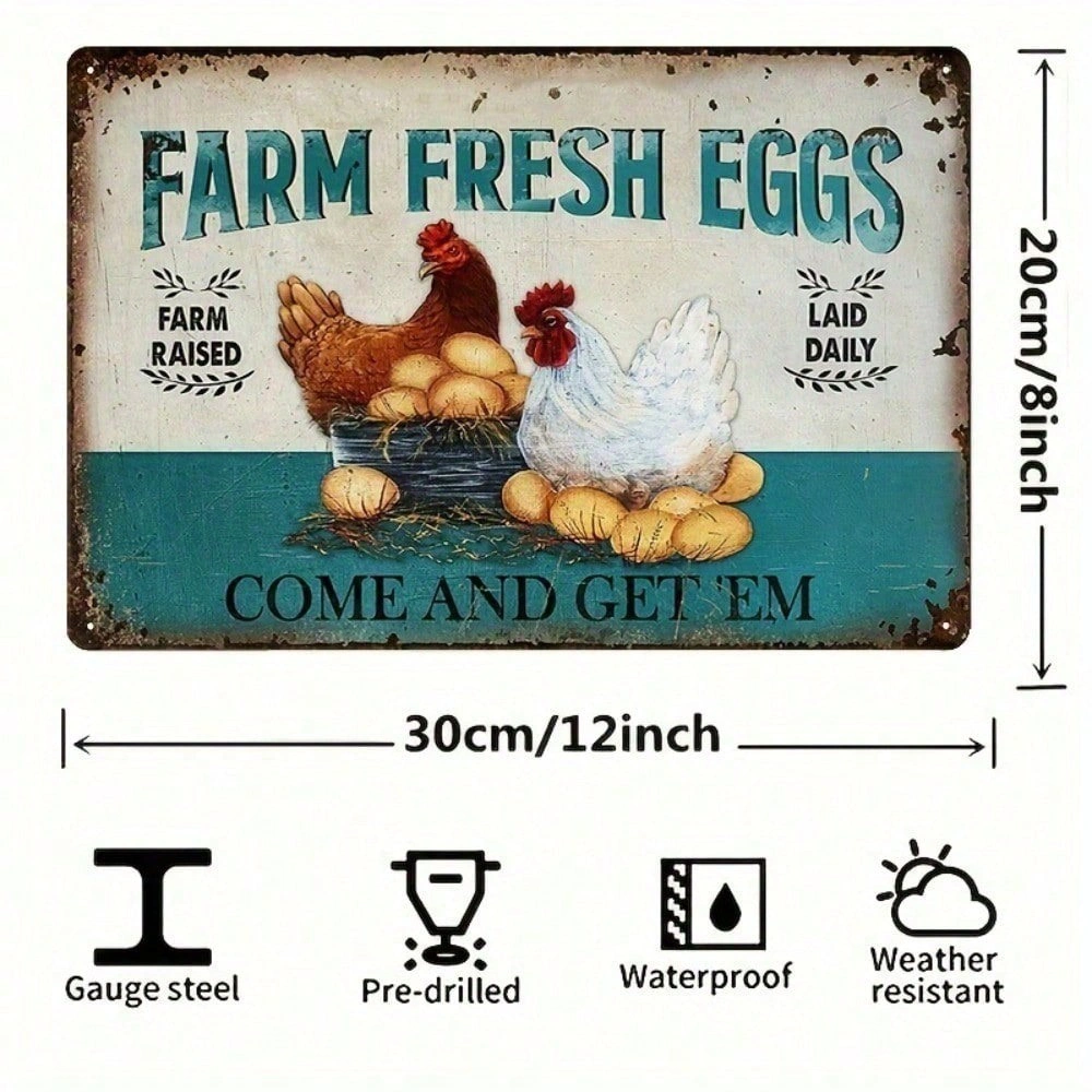 Vintage Rustic Aluminum Chicken Sign 8x12 Inch Farmhouse Wall Decor 20.3x30.5cm Metal Art for Home Kitchen Living Room view 2