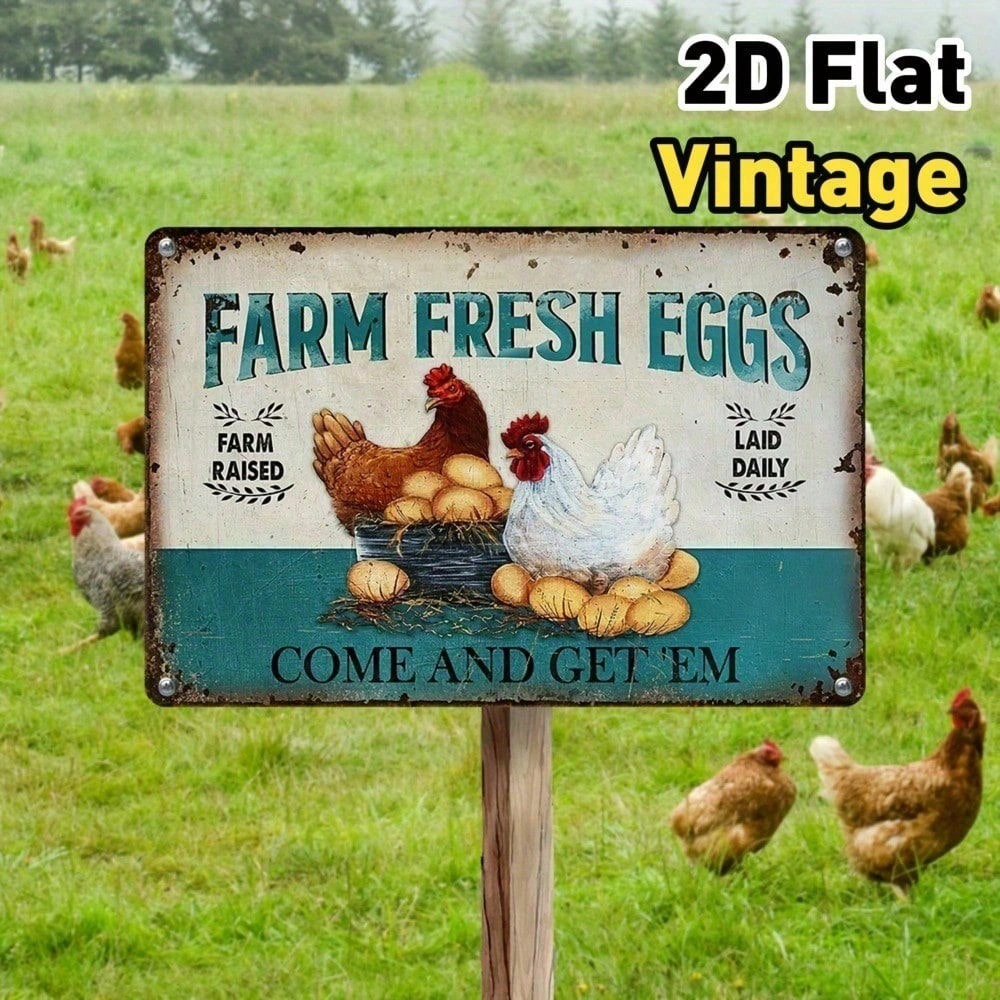 Vintage Rustic Aluminum Chicken Sign 8x12 Inch Farmhouse Wall Decor 20.3x30.5cm Metal Art for Home Kitchen Living Room view 3