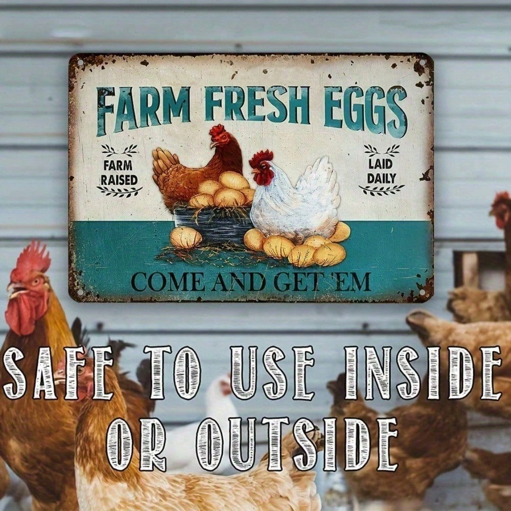 Vintage Rustic Aluminum Chicken Sign 8x12 Inch Farmhouse Wall Decor 20.3x30.5cm Metal Art for Home Kitchen Living Room view 4