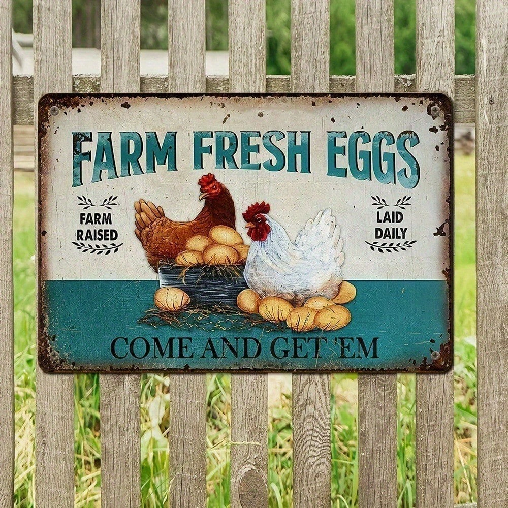 Vintage Rustic Aluminum Chicken Sign 8x12 Inch Farmhouse Wall Decor 20.3x30.5cm Metal Art for Home Kitchen Living Room view 6