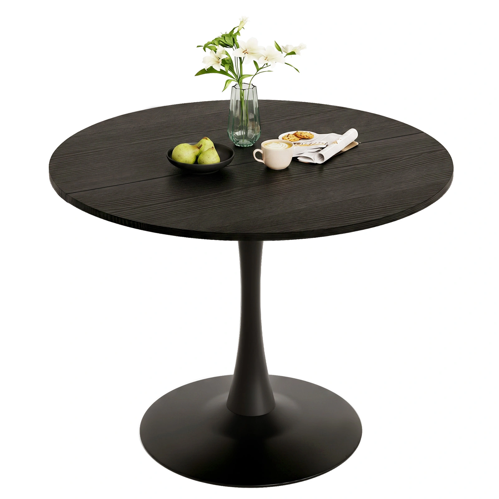 Round Tulip Dining Table 39.4" for 4 People, Melamine MDF Tabletop with Metal Pedestal Base, Easy Assembly Black Kitchen Dinner Table for Dining Room Home Apartment view 3