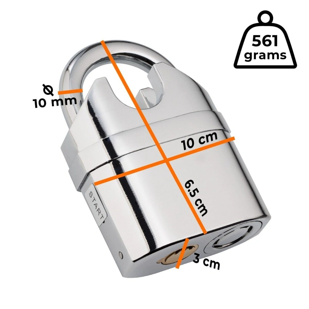 Heavy Duty Stainless Steel Waterproof Alarm Padlock with Keys, Outdoor Security view 3