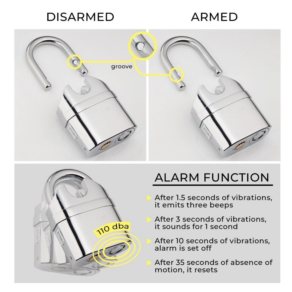 Heavy Duty Stainless Steel Waterproof Alarm Padlock with Keys, Outdoor Security view 5