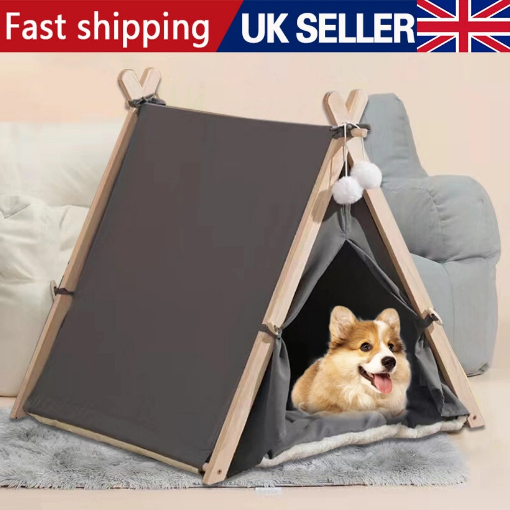 Large Pet Teepee Bed for Dogs Cats - Igloo Play Tent with Cushion Mat, Tipi House view 2