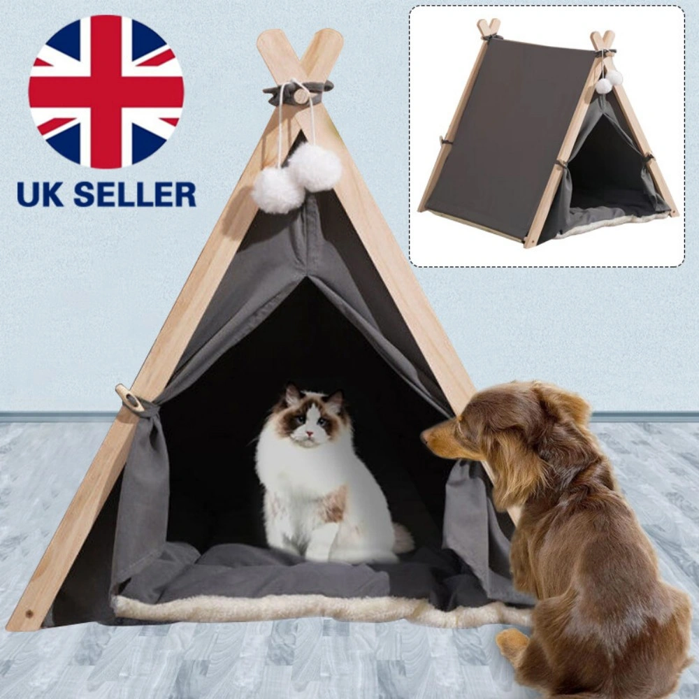 Large Pet Teepee Bed for Dogs Cats - Igloo Play Tent with Cushion Mat, Tipi House view 3