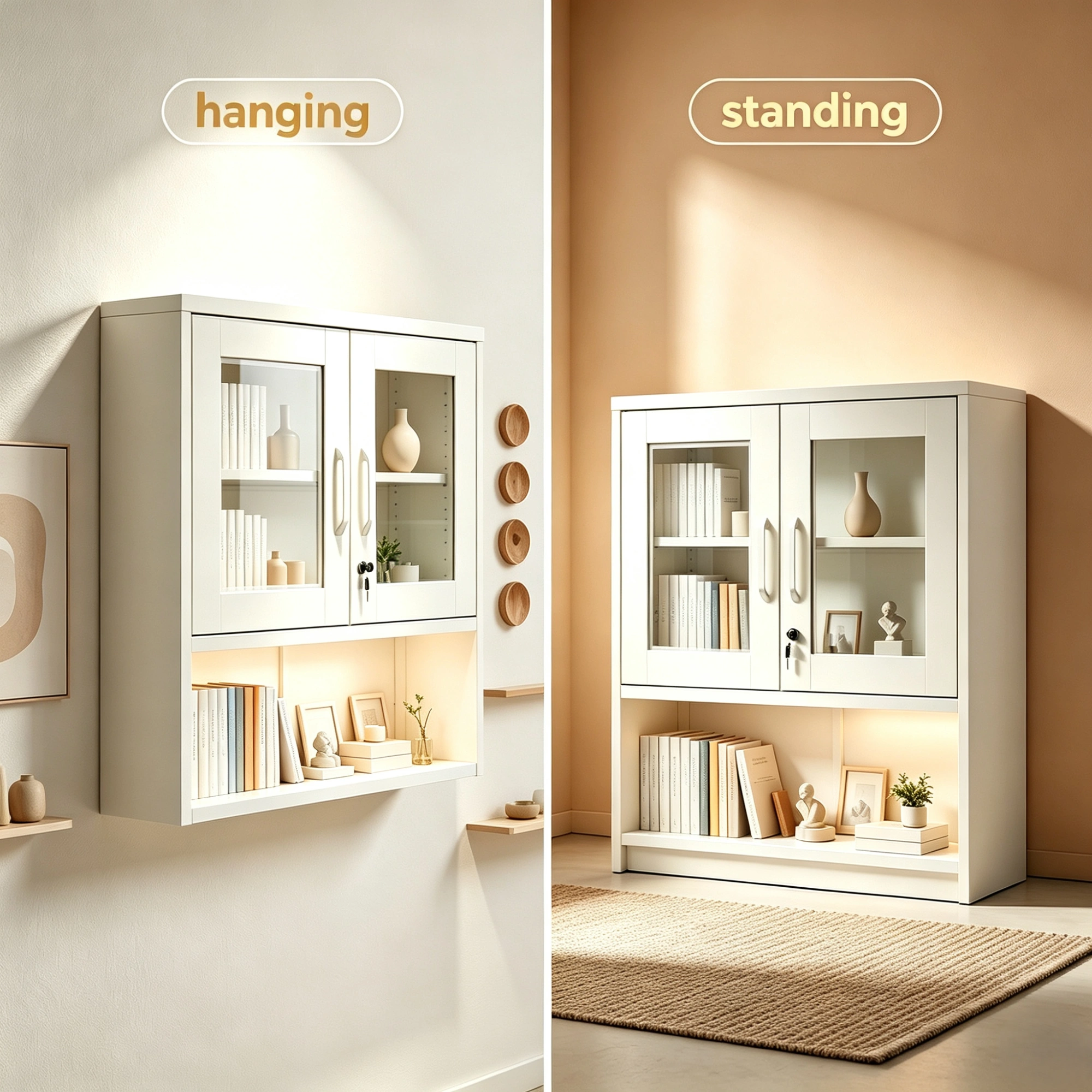 White Steel Wall Mount Display Cabinet with LED Light, 31.5x31.5x11.81 inch Indoor Glass Door Storage Shelf view 11