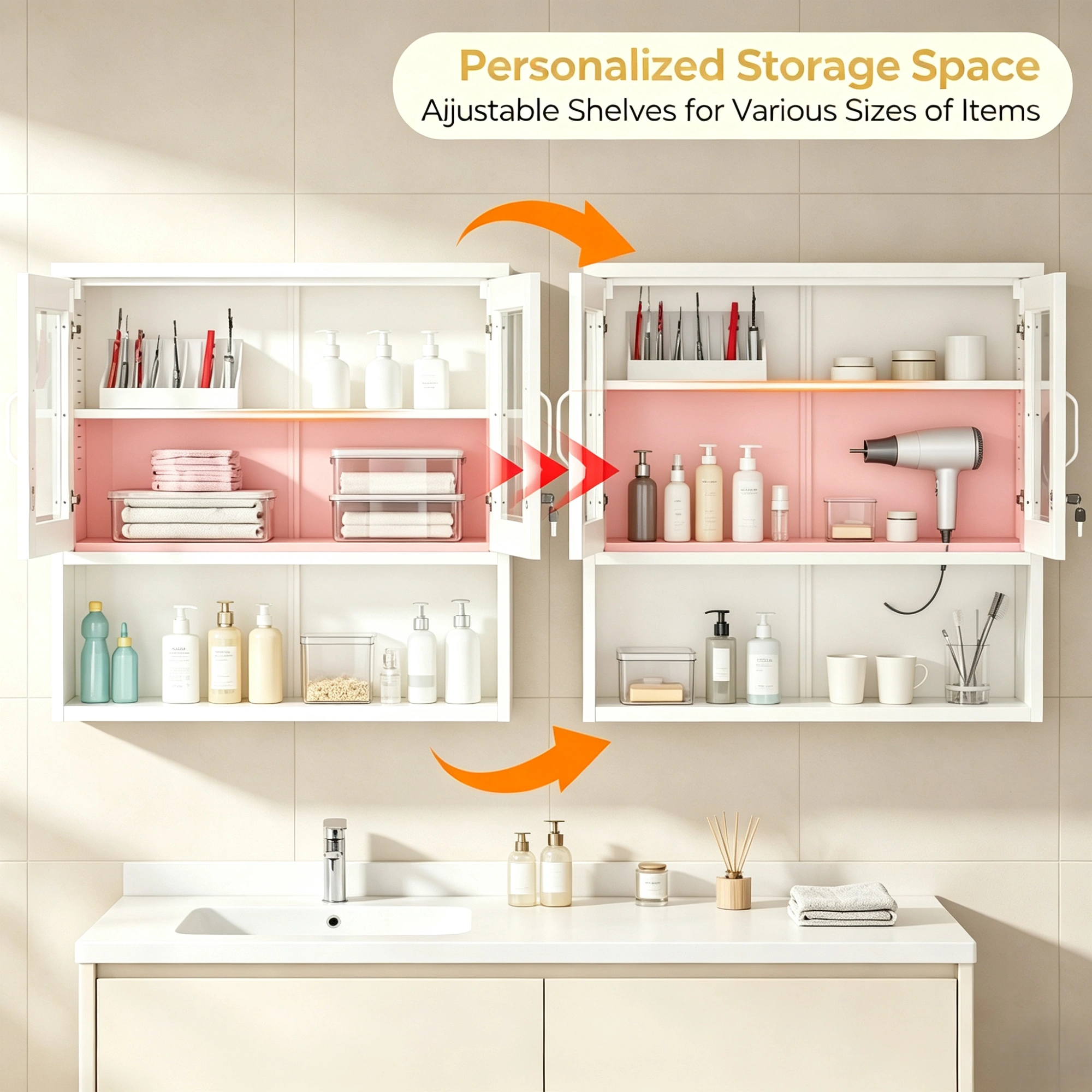 White Steel Wall Mount Display Cabinet with LED Light, 31.5x31.5x11.81 inch Indoor Glass Door Storage Shelf view 7