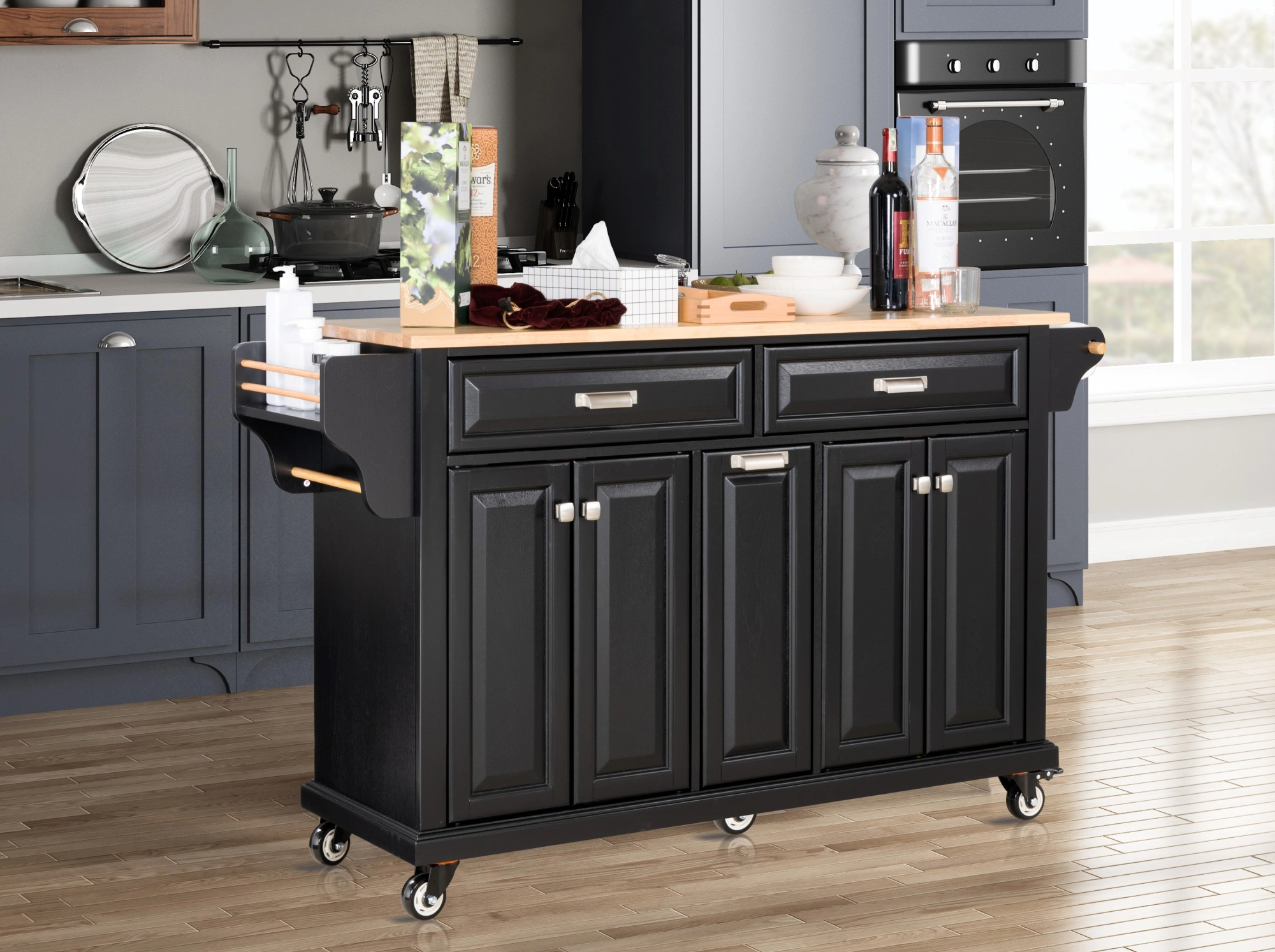 Natural Wood Top Kitchen Island with Storage view 2