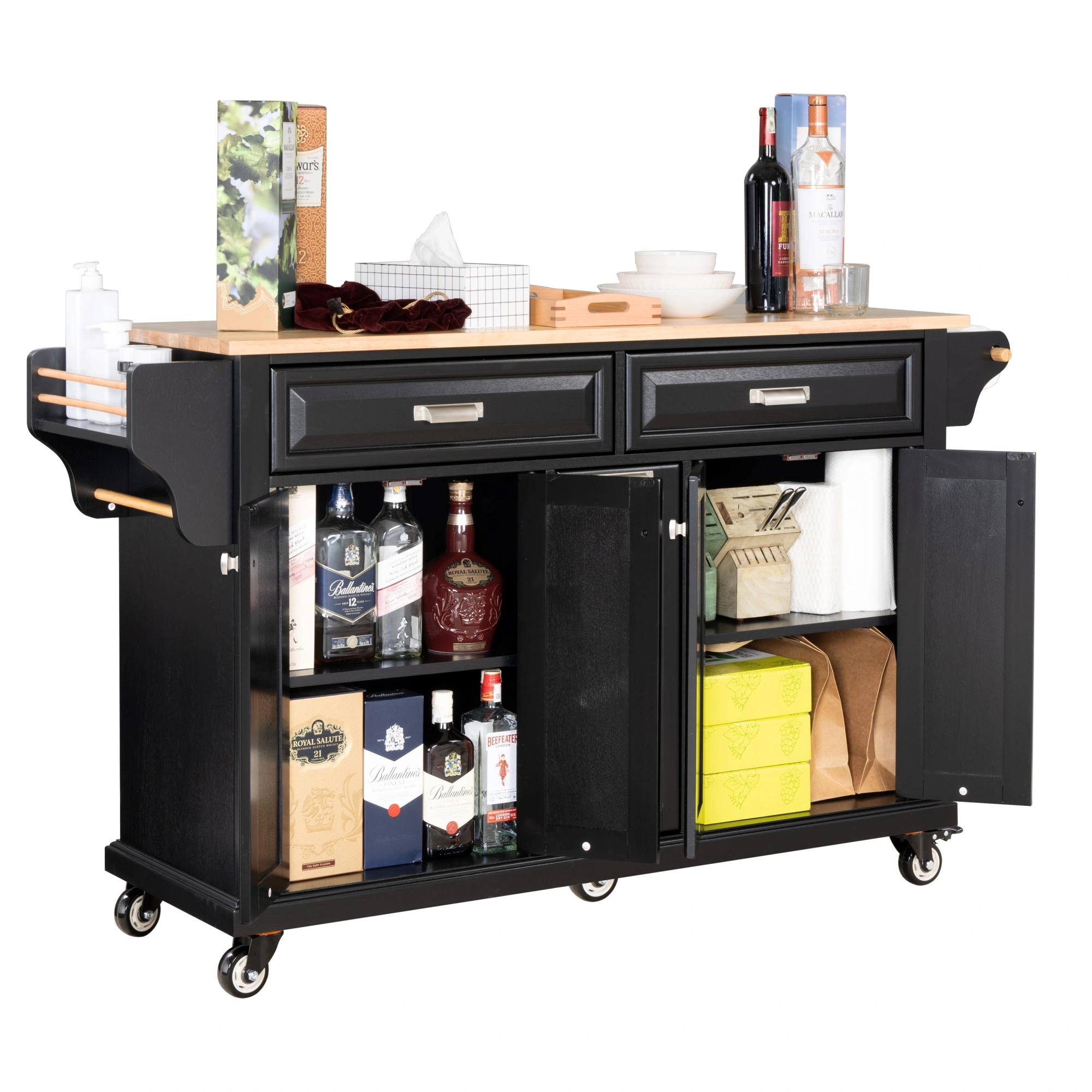 Natural Wood Top Kitchen Island with Storage view 8