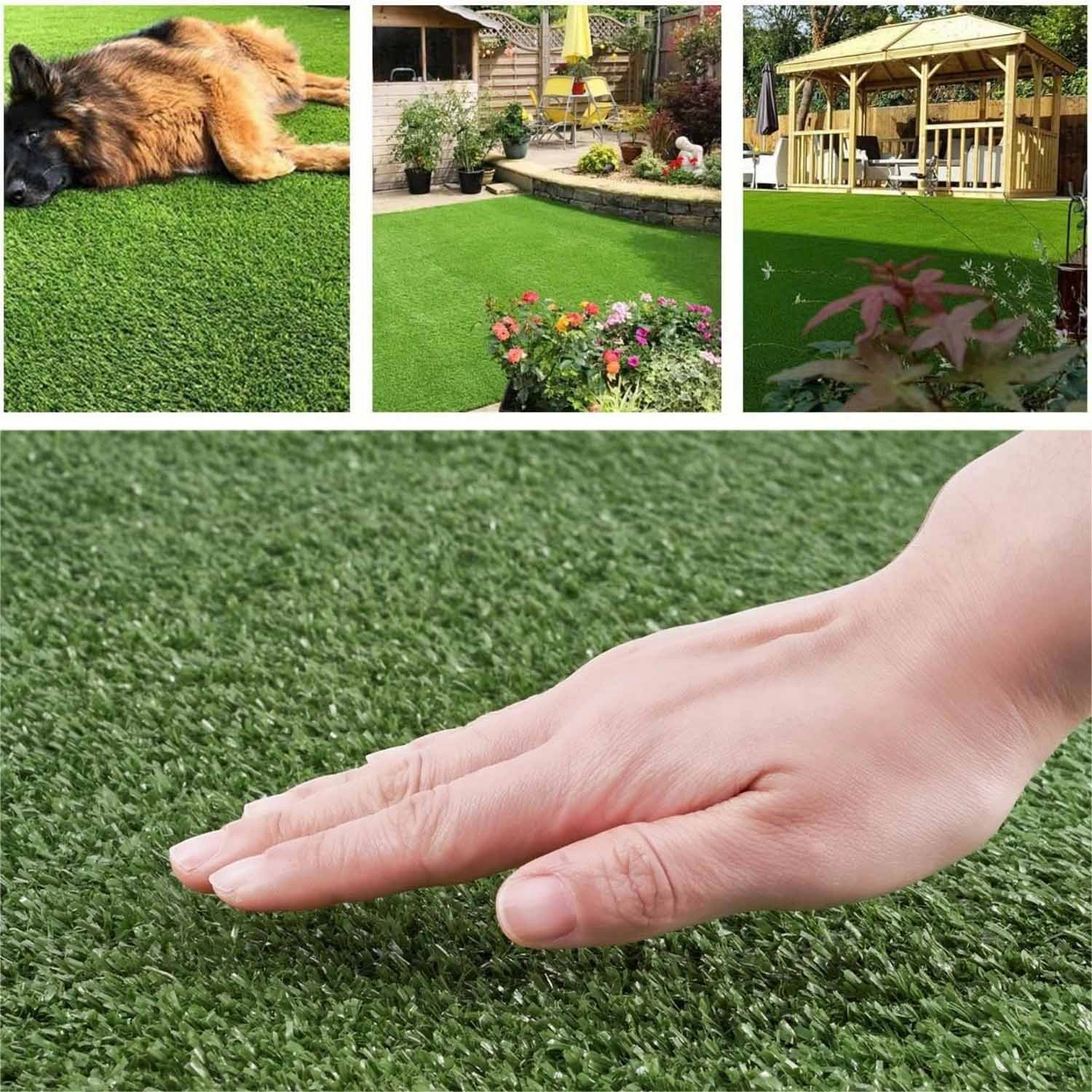 6ft x 10ft Artificial Turf Grass 0.6" Pile with Drainage Holes, Rubber Backing Fake Grass for Indoor Outdoor Pet Areas, Garden Lawn Patio Balcony Decor