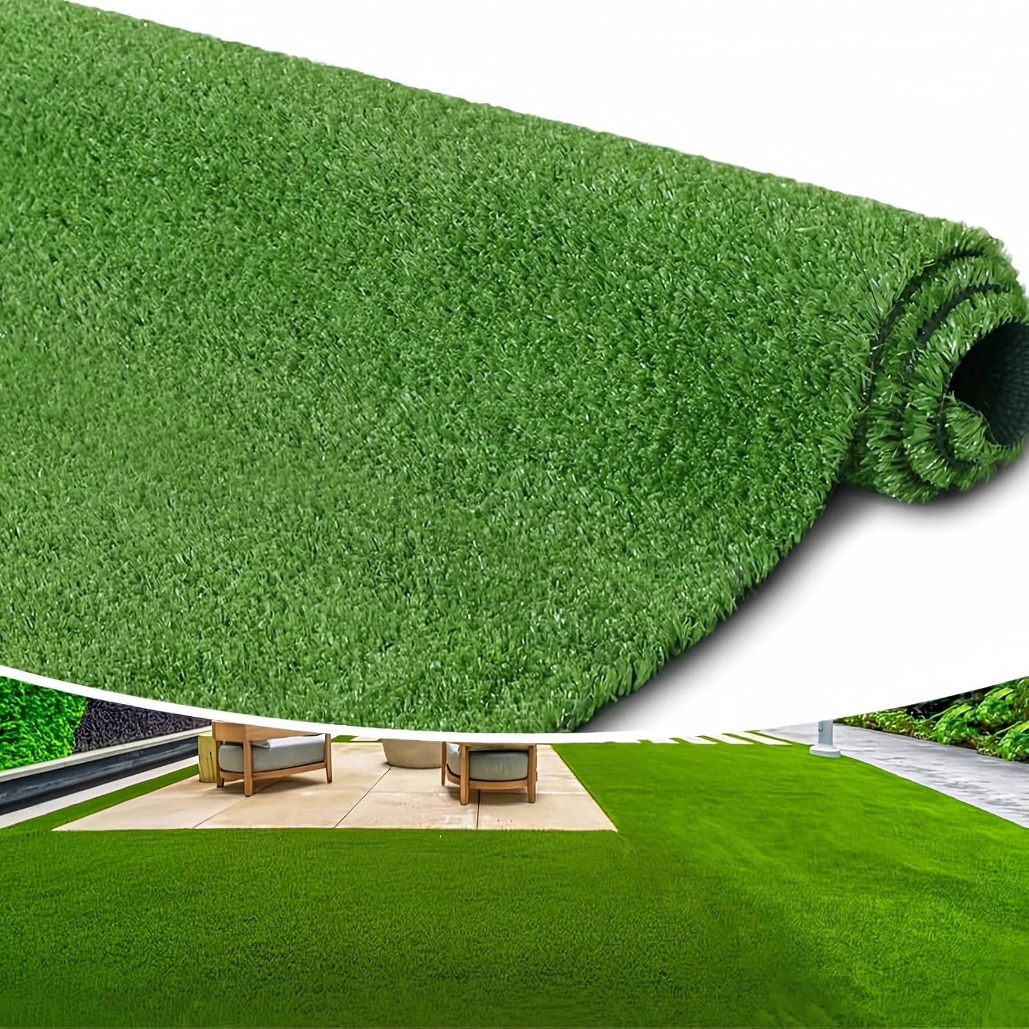 6ft x 10ft Artificial Turf Grass 0.6" Pile with Drainage Holes, Rubber Backing Fake Grass for Indoor Outdoor Pet Areas, Garden Lawn Patio Balcony Decor view 6