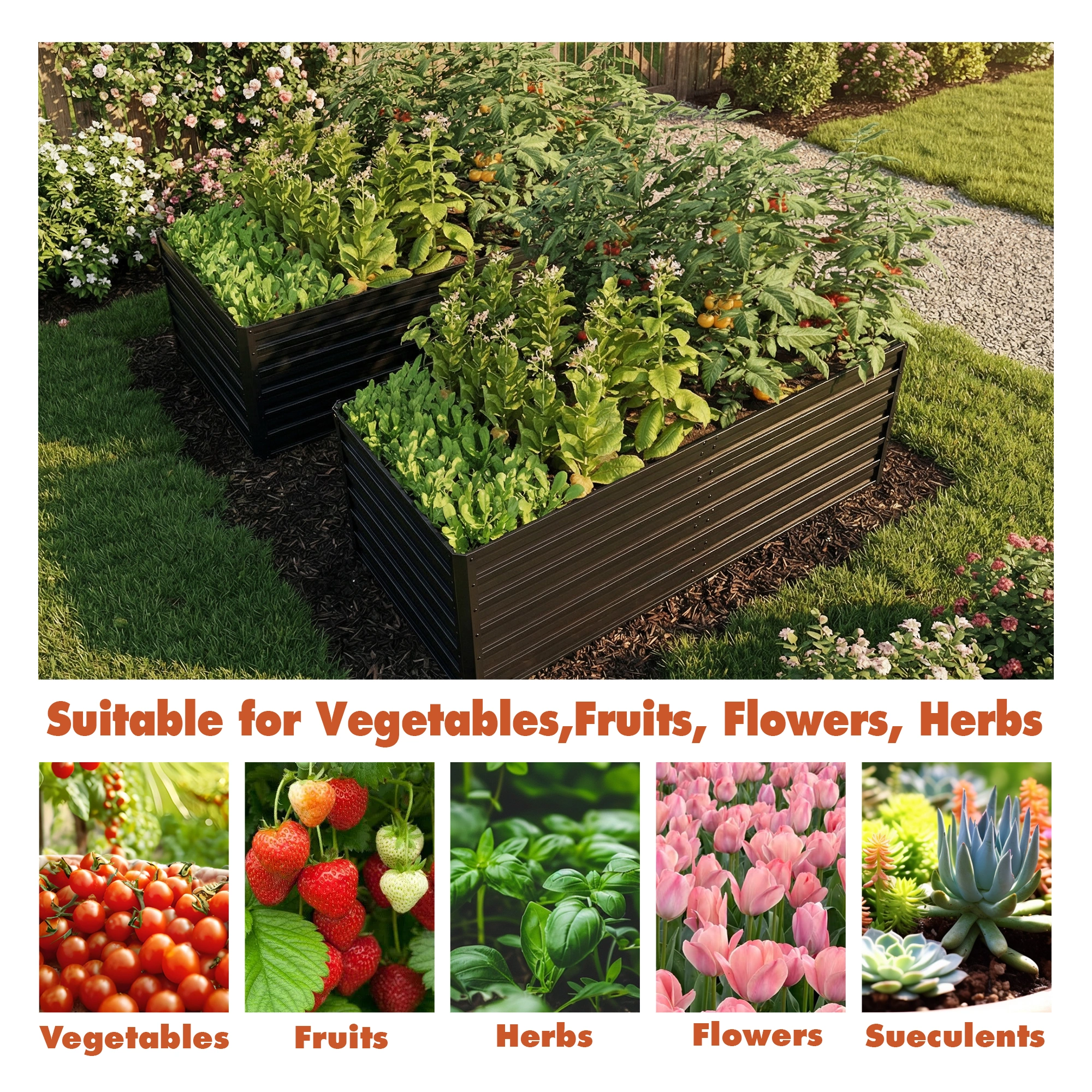 2-Pack Raised Garden Bed 74.6"x35.4"x25.2" Metal Planter Box Open Drainage Base 4 Reinforcing Rods Each Rustproof Steel for Vegetables Fruits Flowers Herbs Succulents view 3