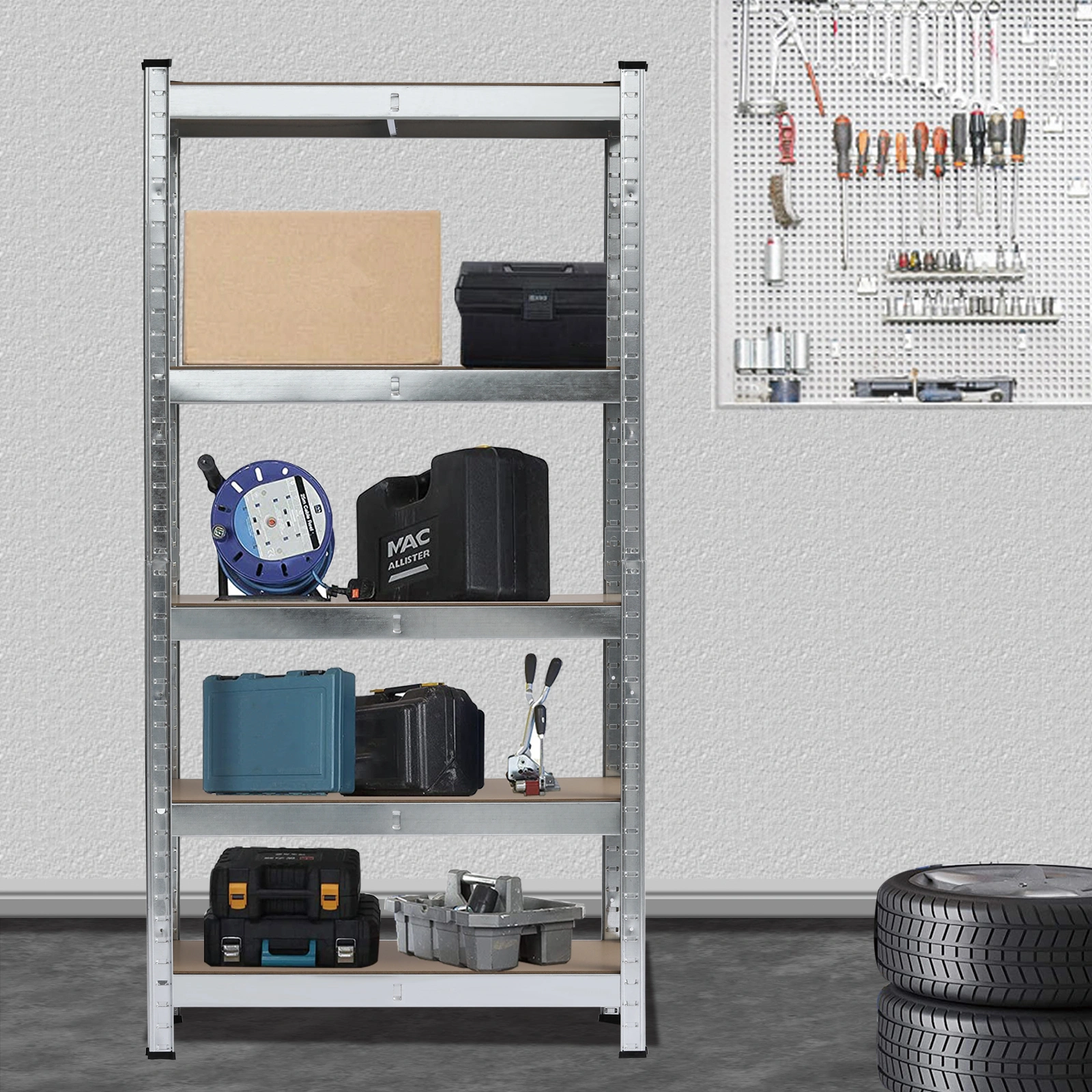 Heavy Duty 5 Tier Galvanized Steel Shelving Rack Unit, Metal Storage Shelf for Garage Warehouse, Silver, UK view 3