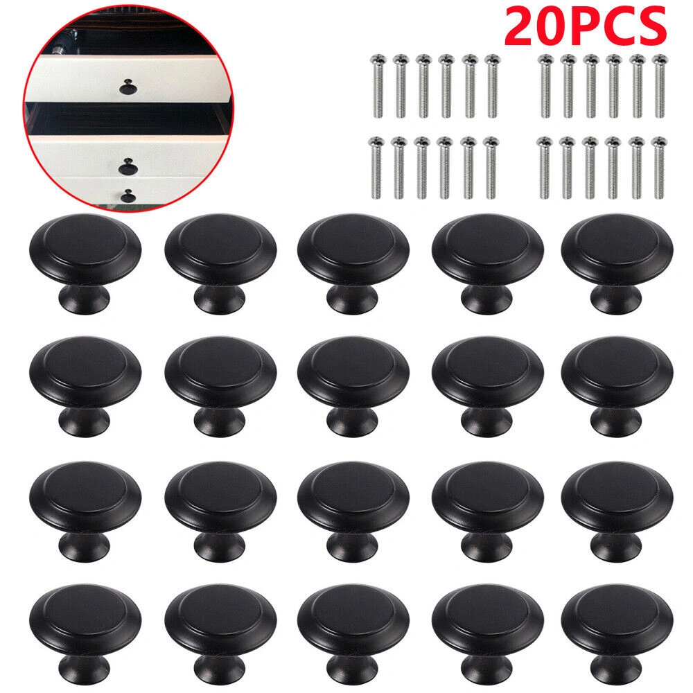 20PCS Round Black Cabinet Handles, Door Knobs & Drawer Pulls for Kitchen Cupboard Furniture