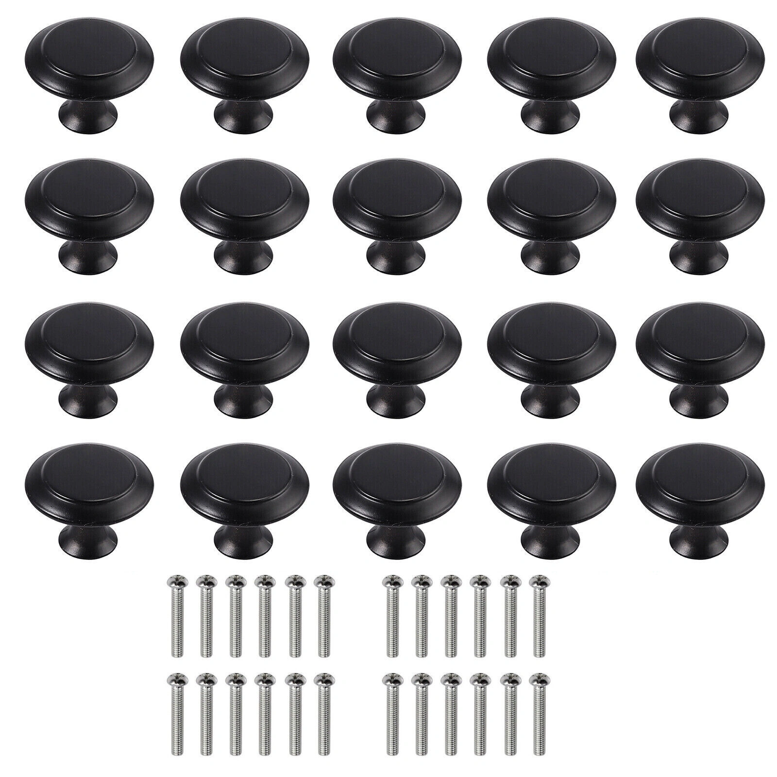 20PCS Round Black Cabinet Handles, Door Knobs & Drawer Pulls for Kitchen Cupboard Furniture view 2