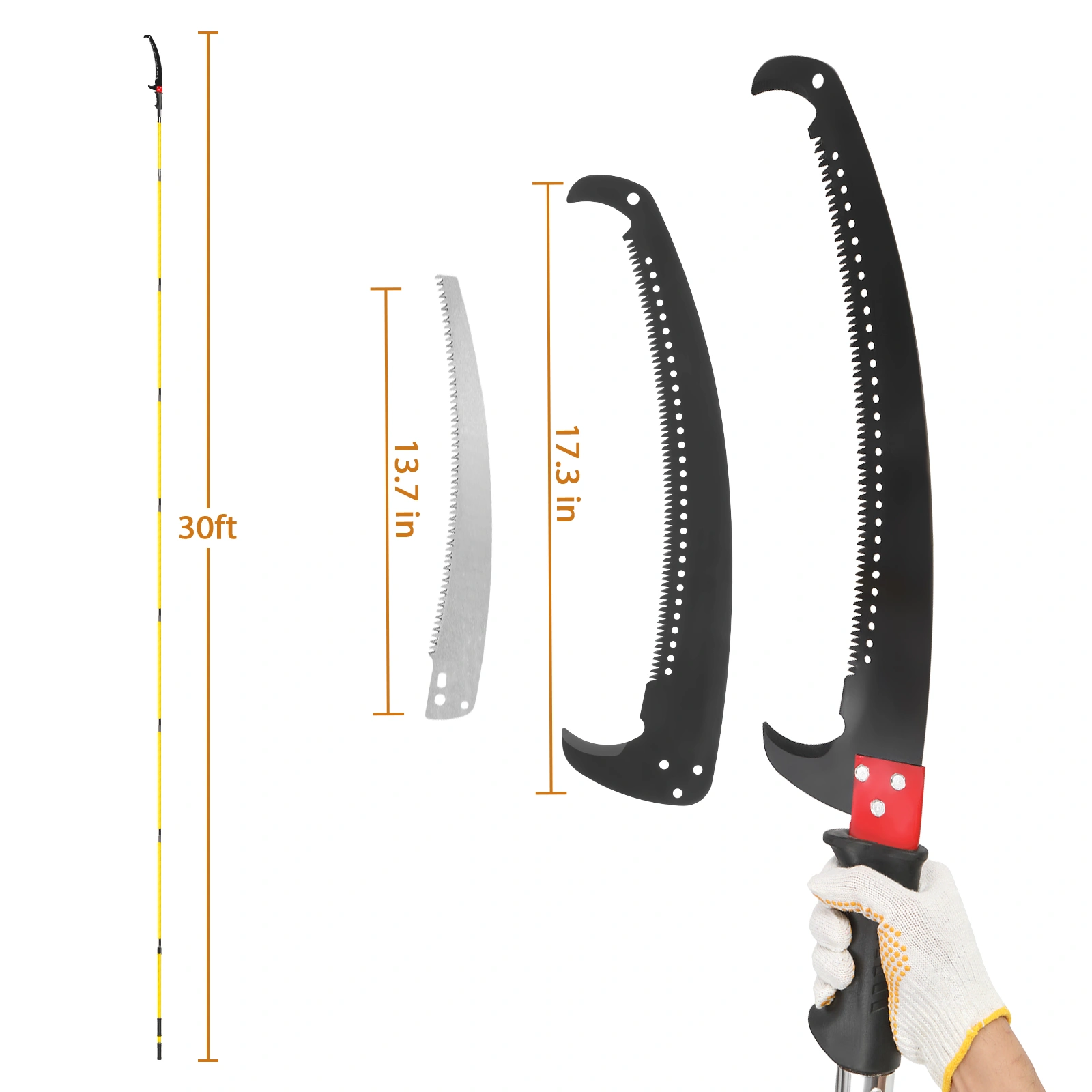 24ft Manual Pole Saw, Lightweight Tree Trimmer with Long Handle, Sharp Steel Blade & Scissors Pruner for Palm, Pear, Fir Trees & Shrubs view 5