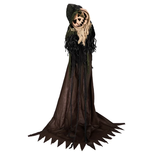 5.7ft Halloween Decorations Outdoor Life Size Animatronics Wizard with Pumpkin Face, Sound-Actived Party Decor with Creepy Sound, Scary Haunted House Props for Garden Yard Lawn view 2