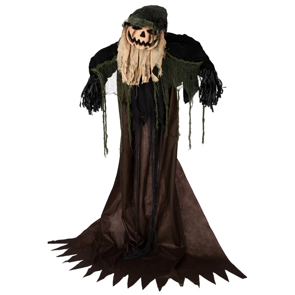 5.7ft Halloween Decorations Outdoor Life Size Animatronics Wizard with Pumpkin Face, Sound-Actived Party Decor with Creepy Sound, Scary Haunted House Props for Garden Yard Lawn view 3