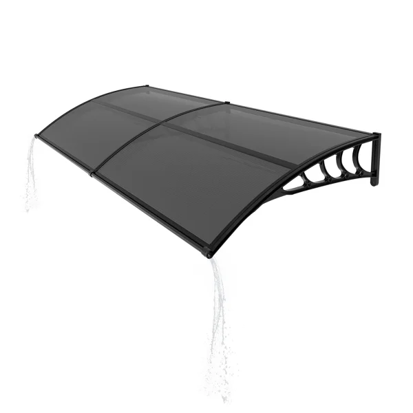 Awning for Door Entrance with Drainage Sink, 40x80 Inch Window Canopy Exterior, UV Rain Snow Protection for House Porch Patio Deck, Black Bracket & Brown Board view 3