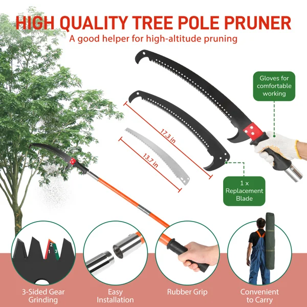 26ft Manual Pole Saw, Lightweight Tree Trimmers Long Handle Pruner Set, Sharp Steel Blade and Scissors Pole Saw for Trimming Palm, Pear Tree, Fir Tree, Other High Trees and Shrubs view 4