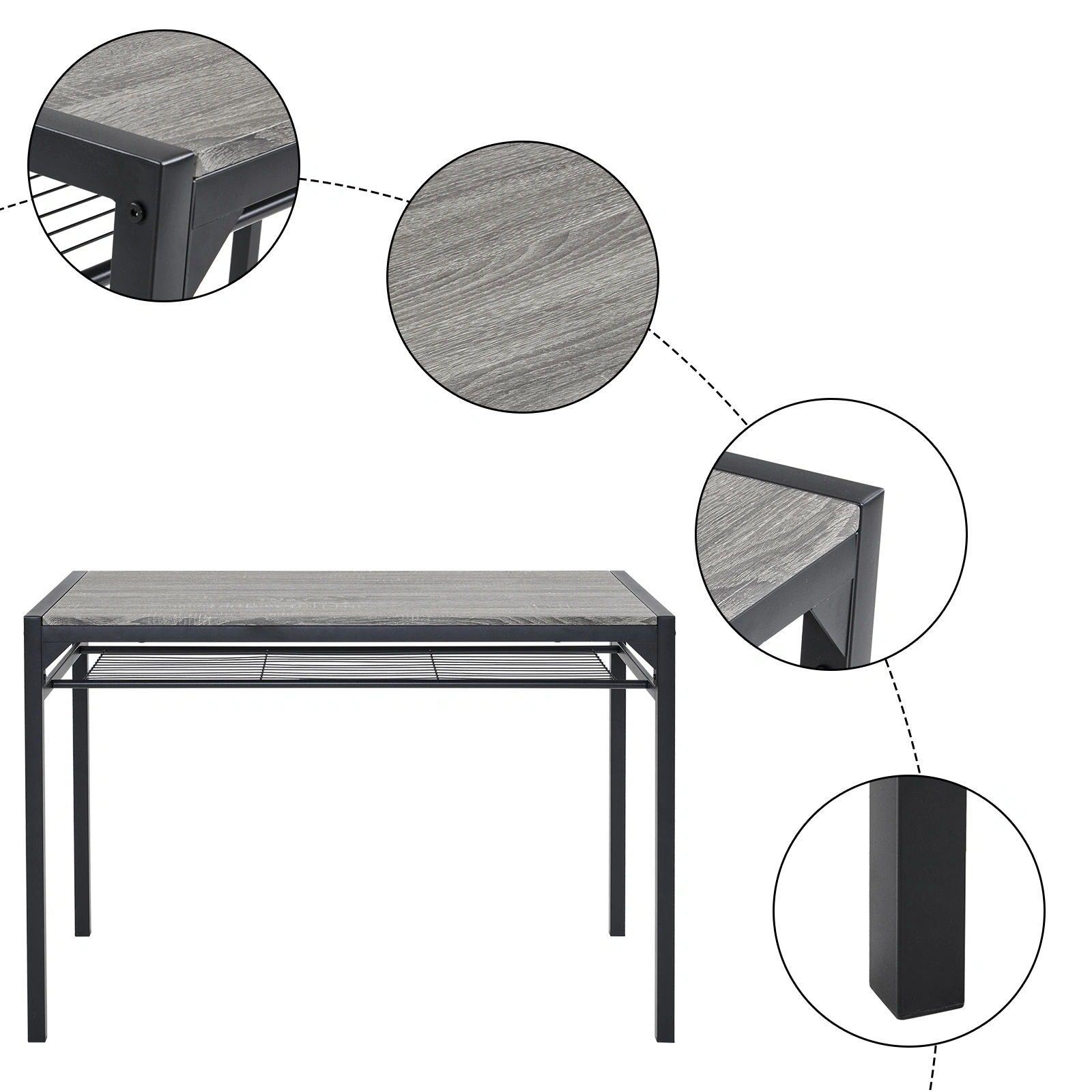 Dining Table Set for 4, Kitchen Table with 2 Chairs and a Bench, 4 Piece Kitchen Table Set for Small Space, Home Kitchen Bar Pub Apartment, Gray view 11