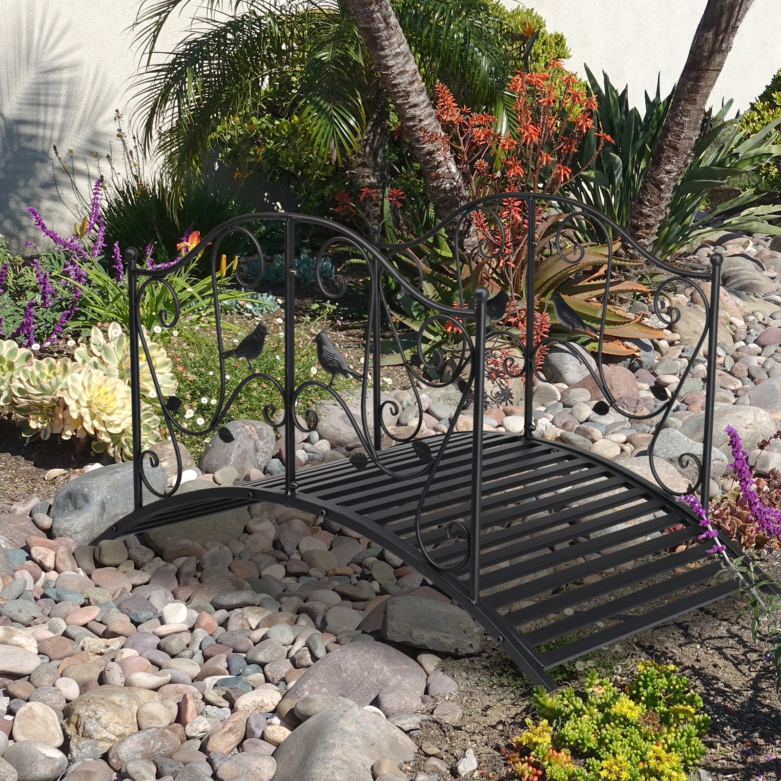 119*67*71cm Courtyard With Bird Pattern Arched Handrail Courtyard Iron Bridge Black view 13