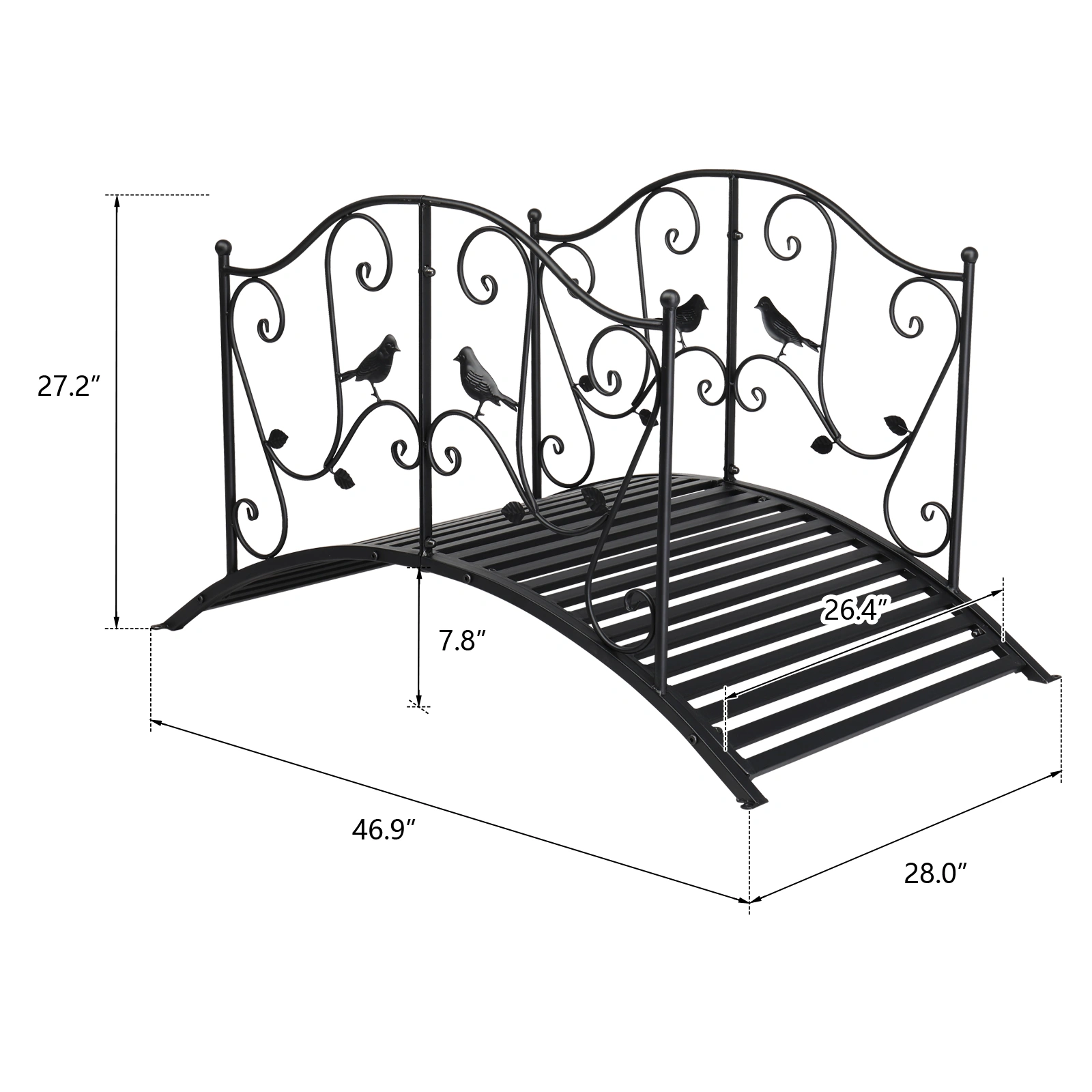 119*67*71cm Courtyard With Bird Pattern Arched Handrail Courtyard Iron Bridge Black view 4