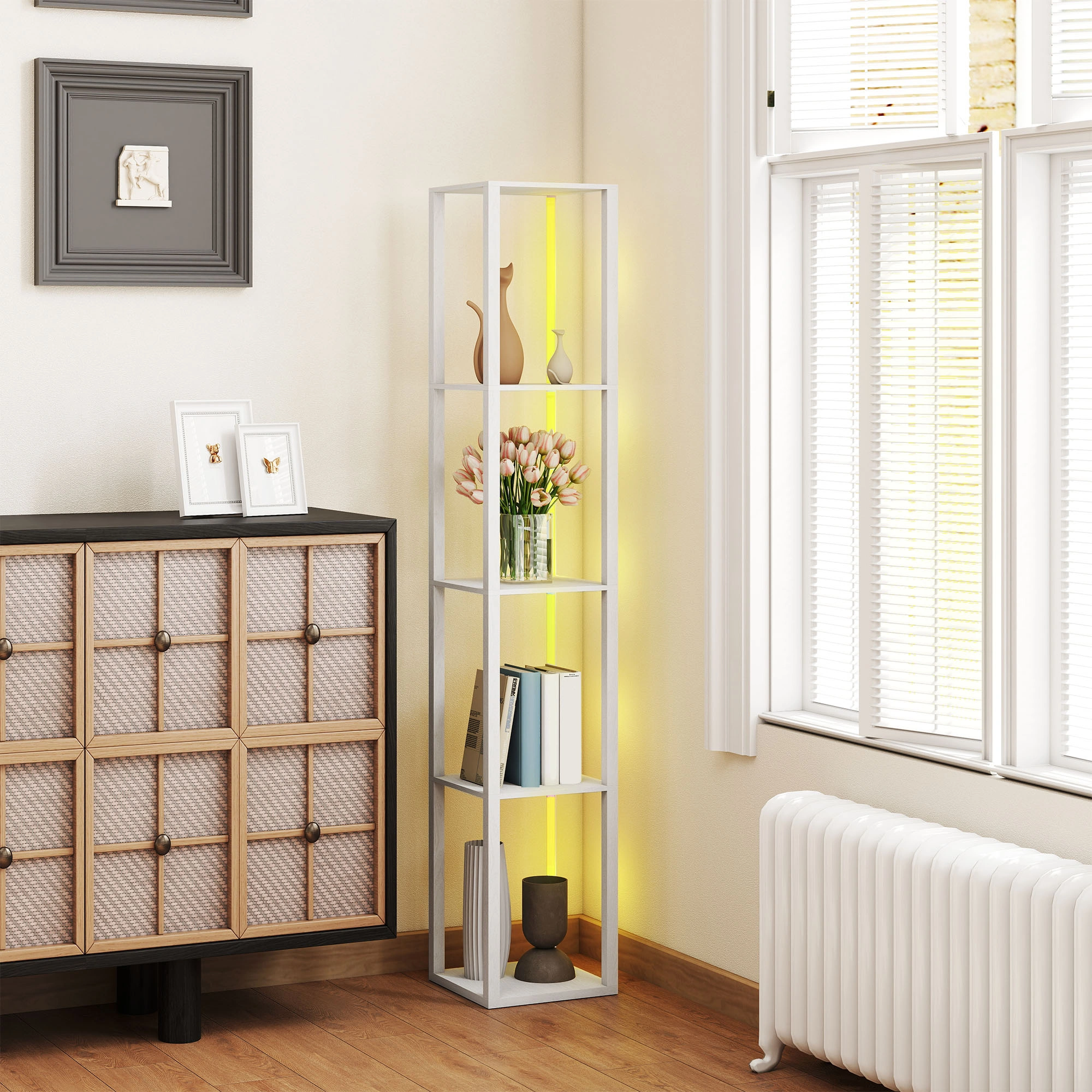 White Bathroom Storage Cabinet, Freestanding Floor Organizer with Doors & Shelves, Space-Saving Vanity Organizer for Bedroom, Kitchen, Hallway view 4